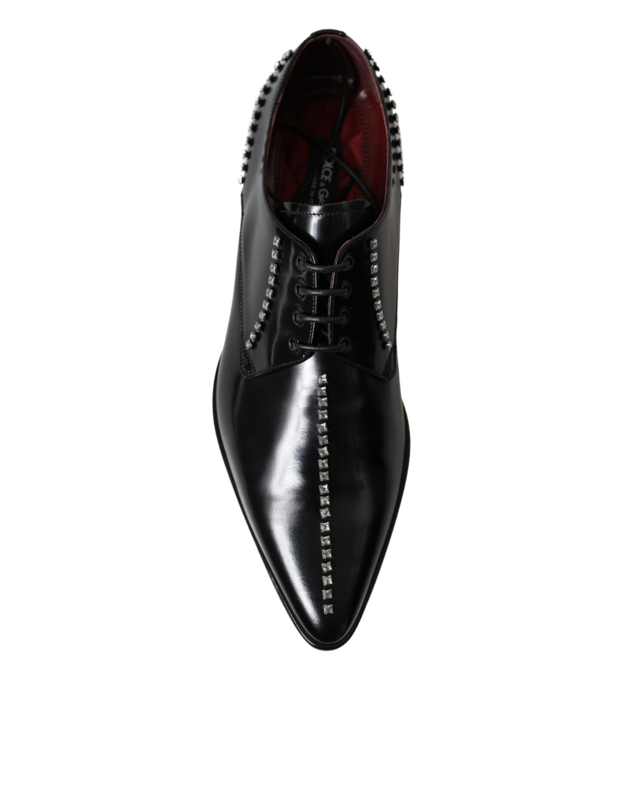 Dolce & Gabbana Black Leather Crystal Embellished Derby Dress Shoes