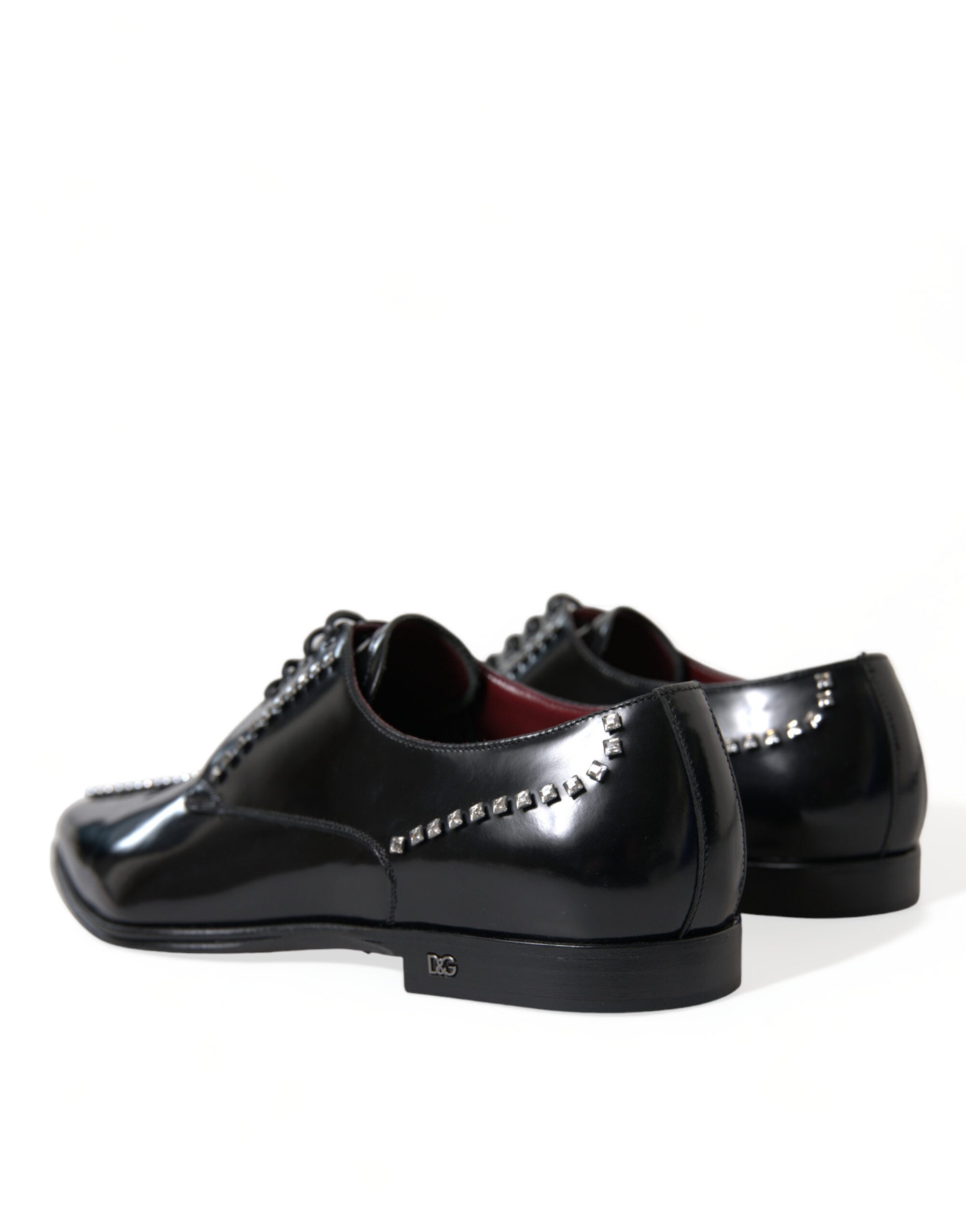 Dolce & Gabbana Black Leather Crystal Embellished Derby Dress Shoes