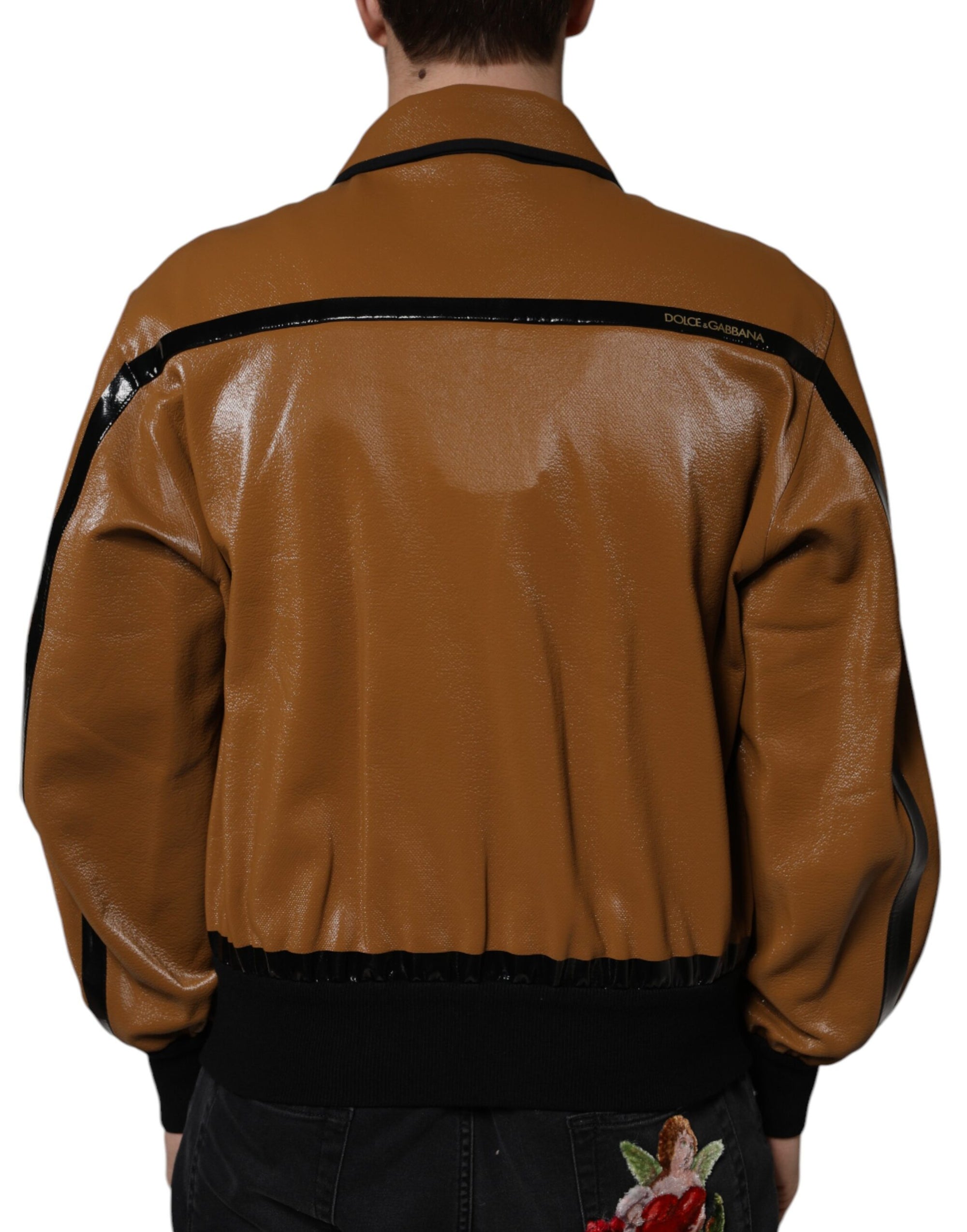Dolce & Gabbana Collar Bomber Leather Jacket - Caramel 
