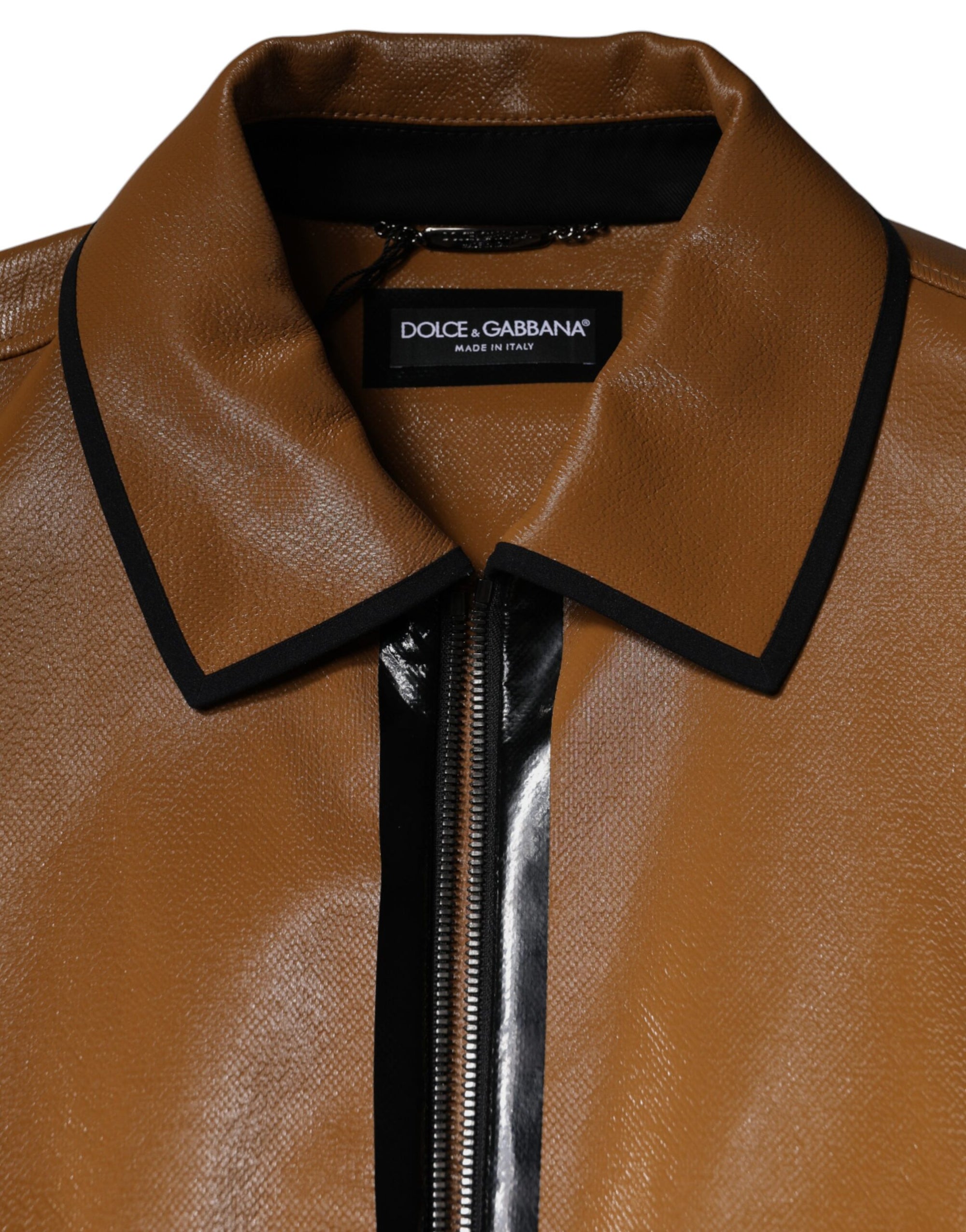 Dolce &amp; Gabbana Collar Bomber Leather Jacket - Caramel