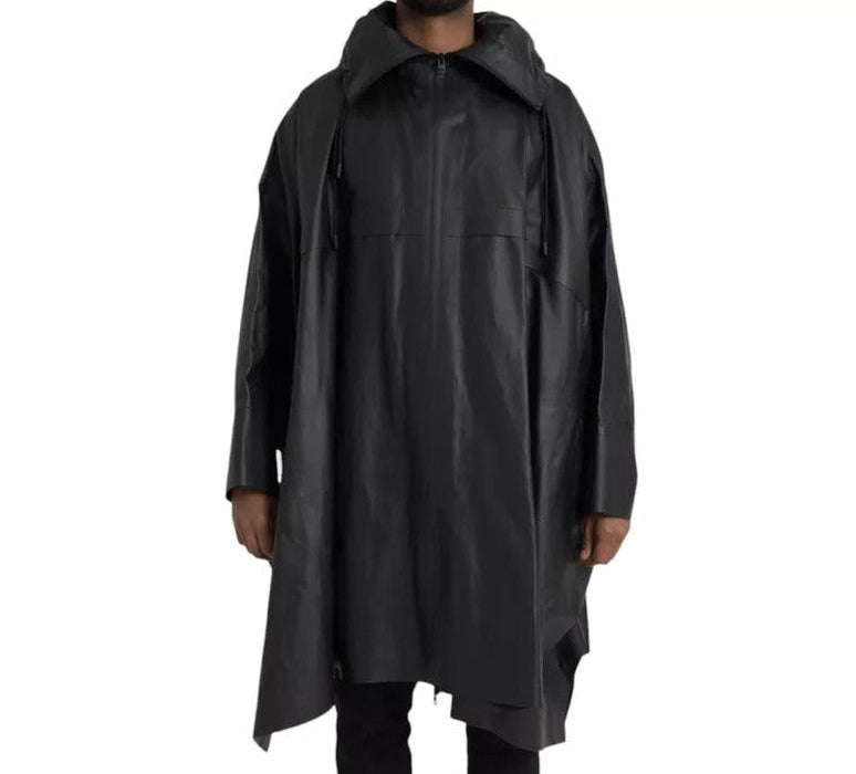 Bottega Veneta Leather Hooded Trench Coat - Black