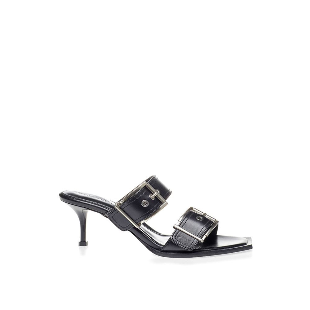 Alexander McQueen Black Leather Low Heel Sandals