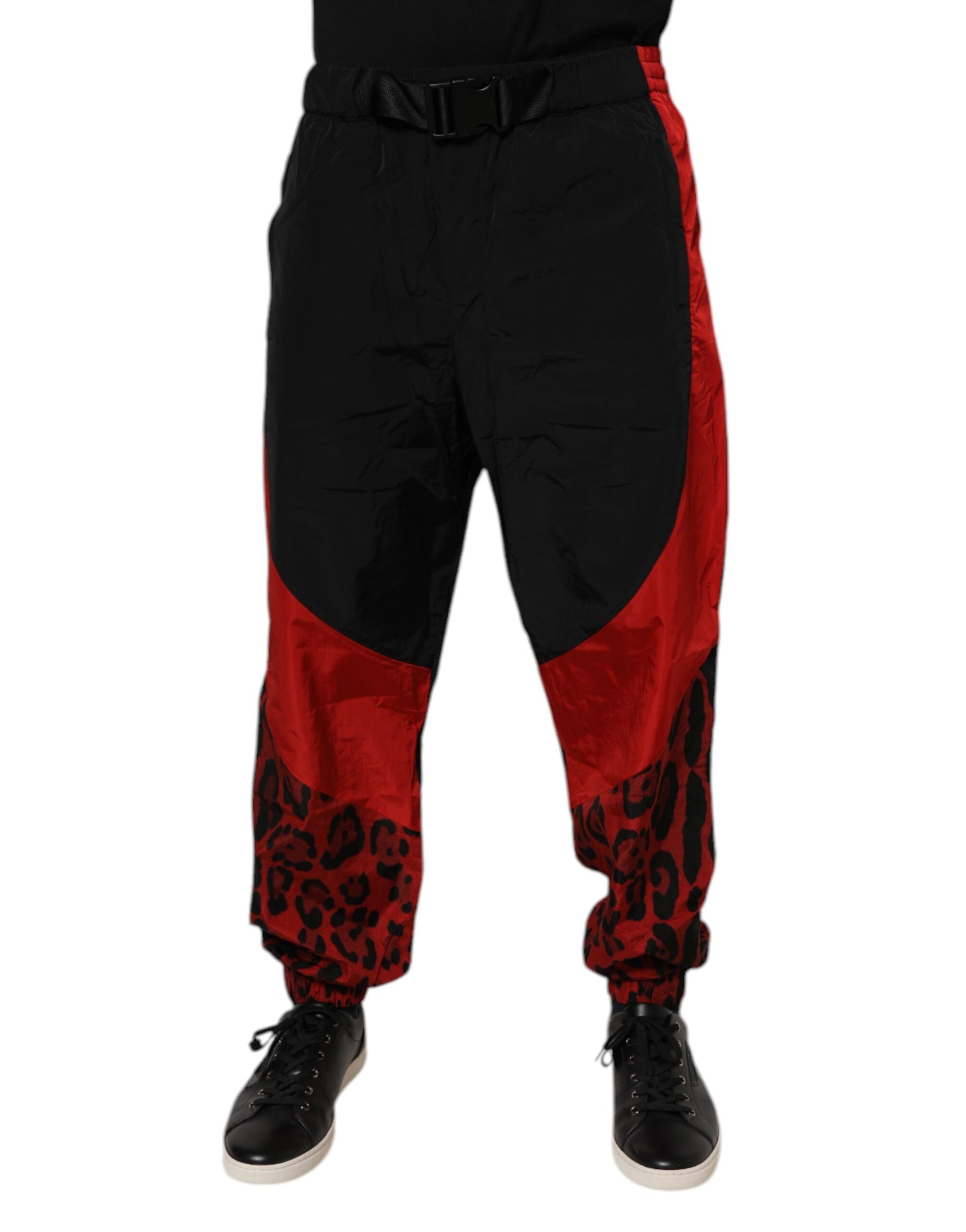 Dolce & Gabbana Black Red Leopard Jogger Pants