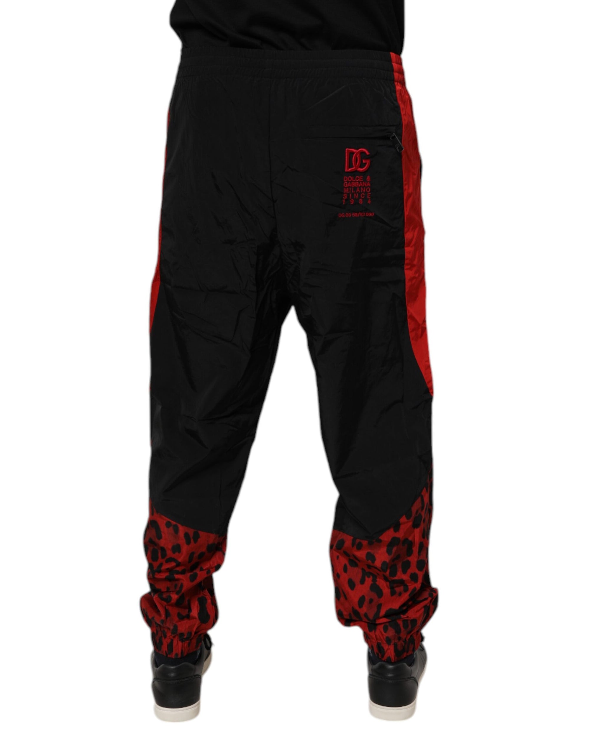 Dolce & Gabbana Black Red Leopard Jogger Pants