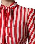 Dolce & Gabbana Red & White Stripe Long Sleeve Midi Dress