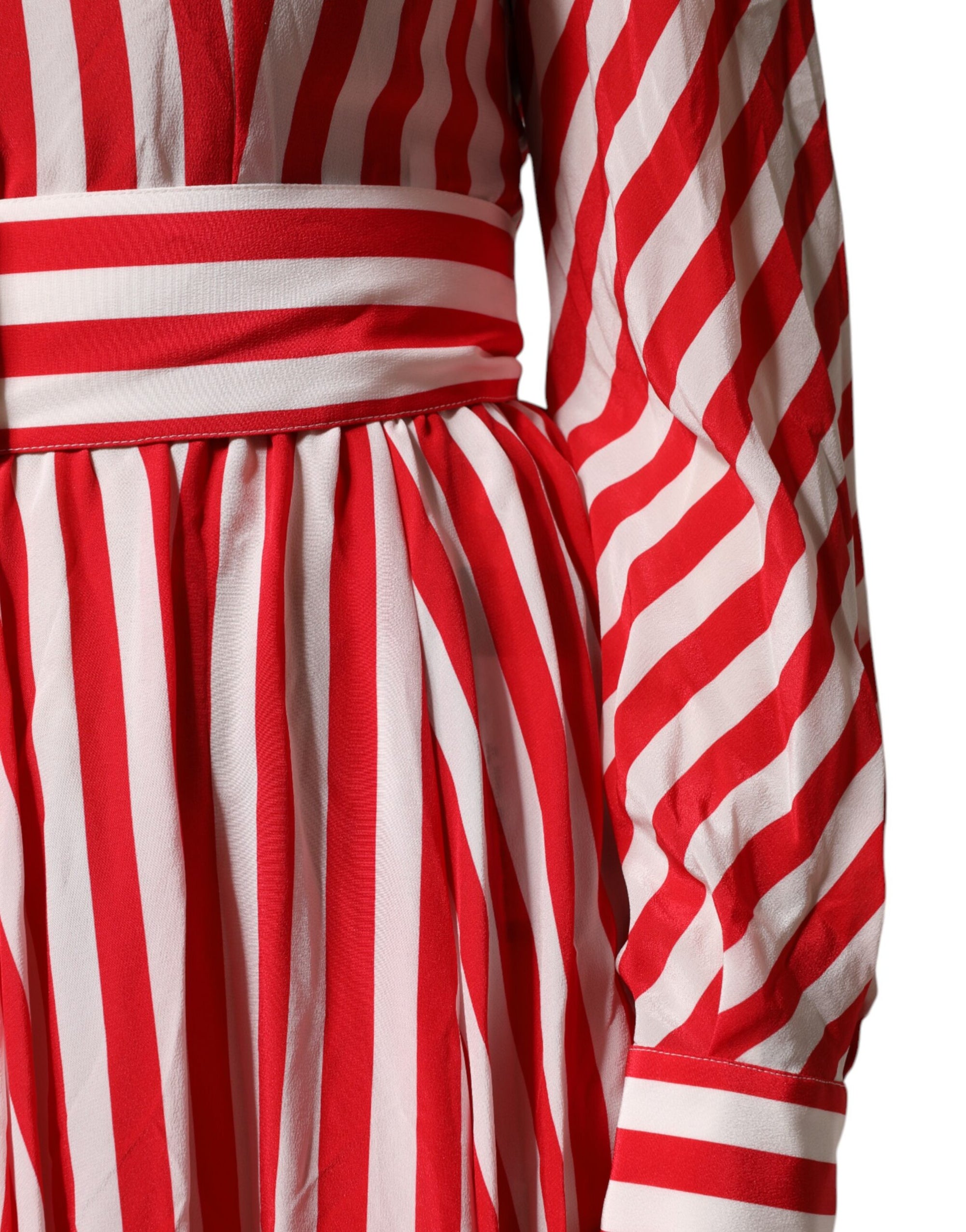 Dolce &amp; Gabbana Red &amp; White Stripe Long Sleeve Midi Dress