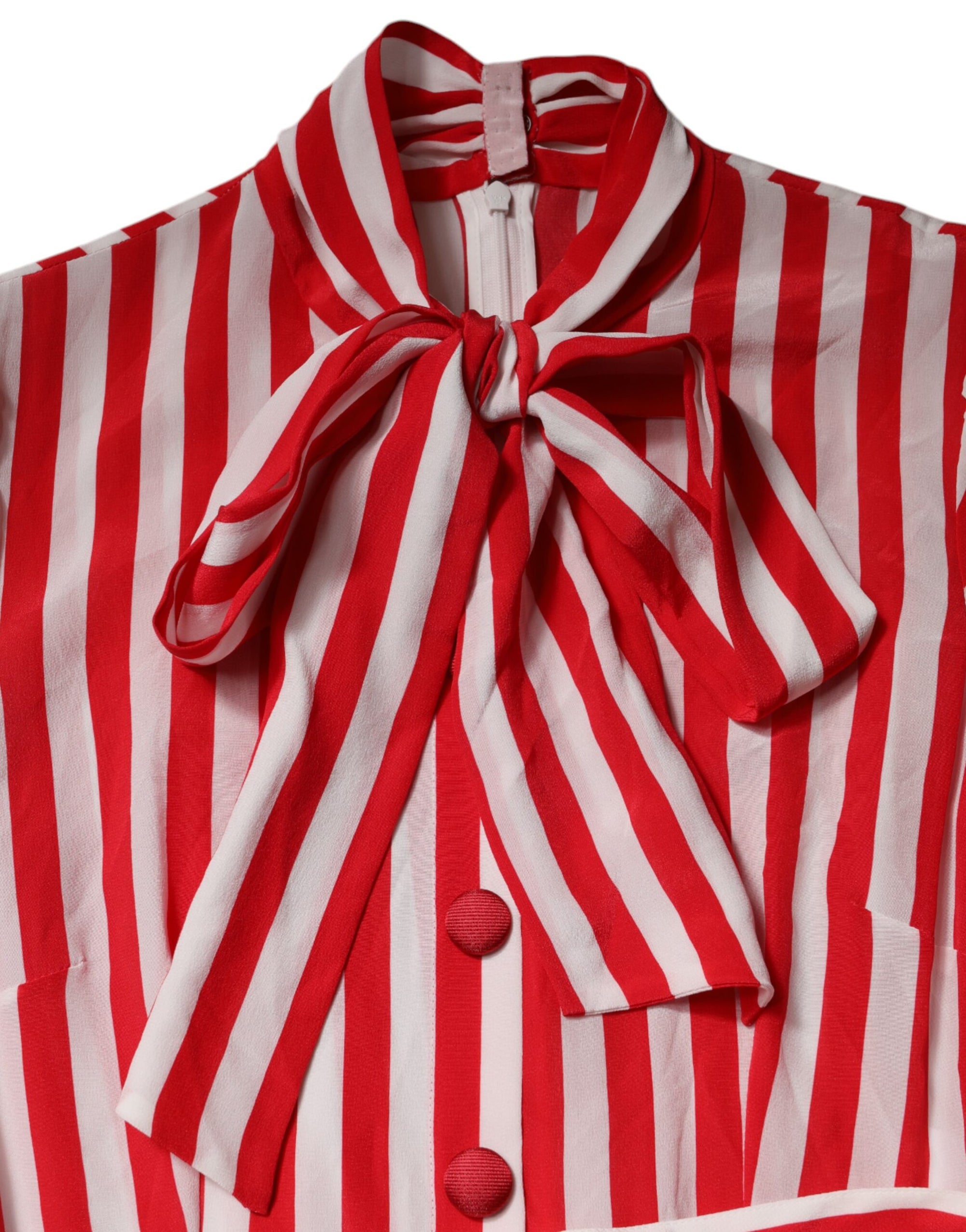 Dolce &amp; Gabbana Red &amp; White Stripe Long Sleeve Midi Dress