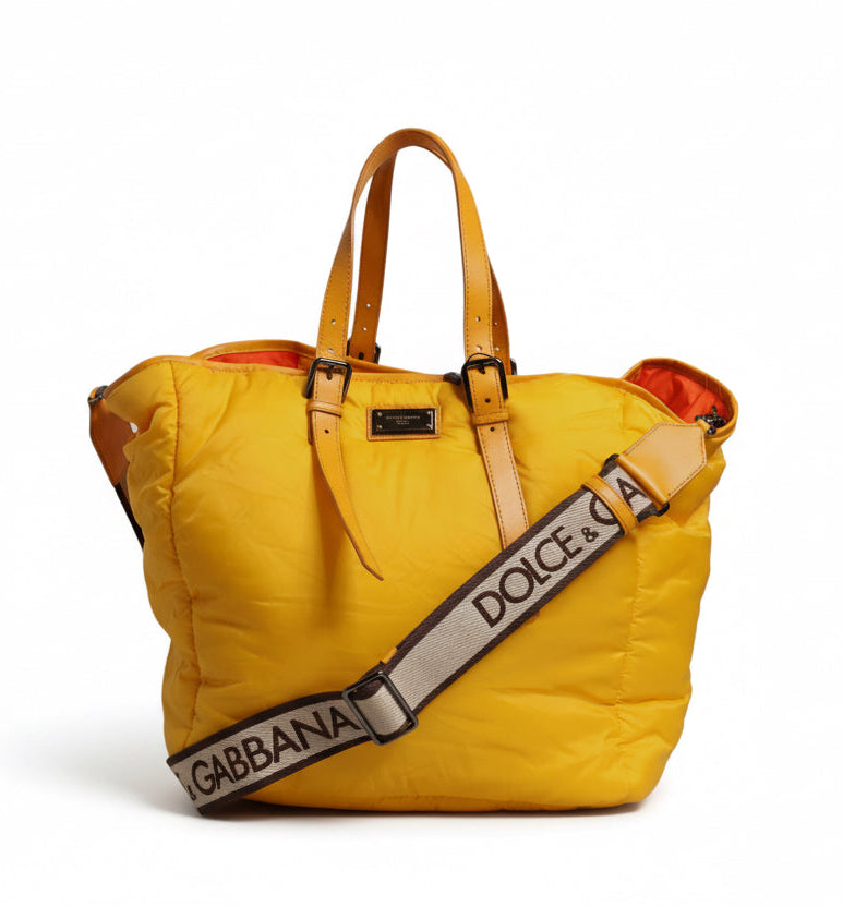 Dolce & Gabbana Yellow-Orange Nylon Shoulder Duffle Bag