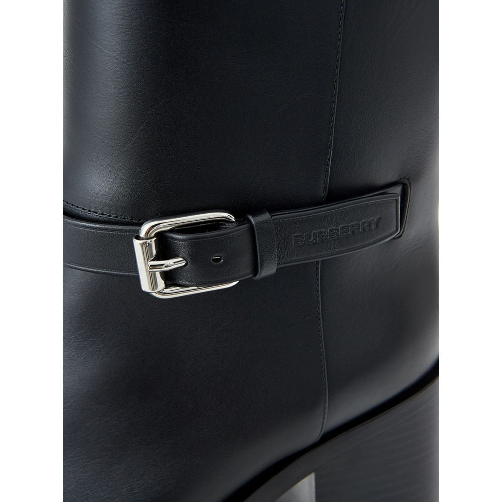 Burberry Black Leather Heeled Midi Ankle Boots