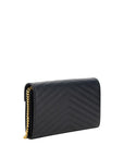 YSL logo slim chevron quilted black leather shoulder bag