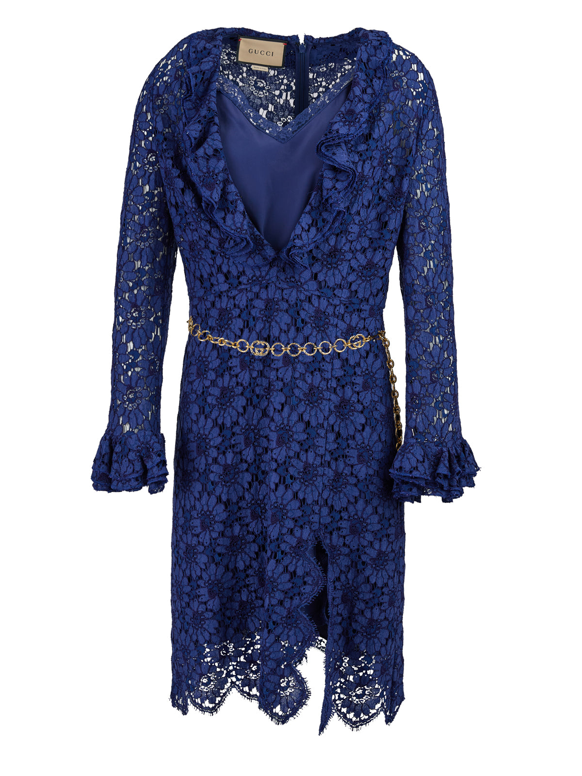Gucci Floral Lace Midi Dress With Gold Belt