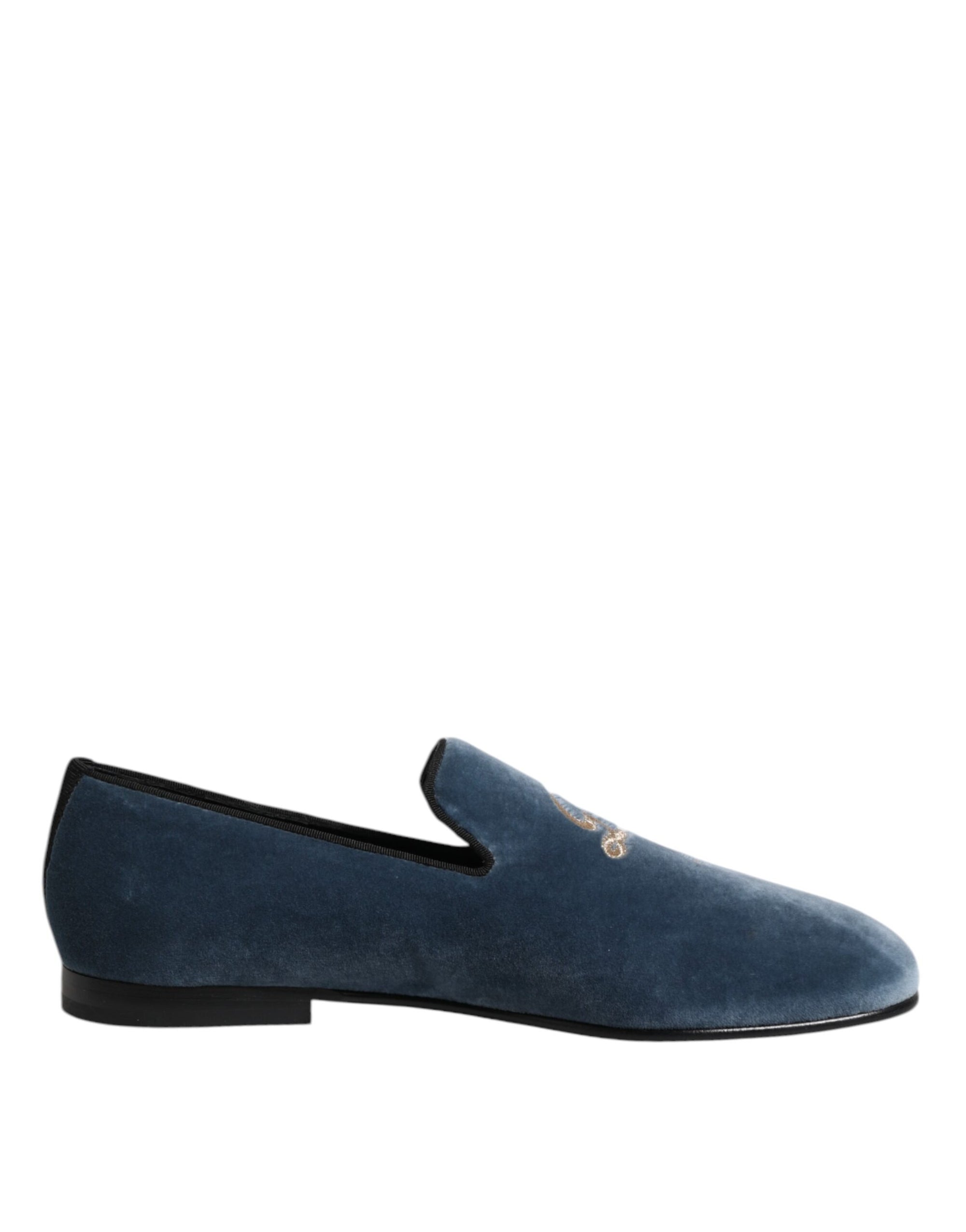 Dolce &amp; Gabbana Blue Velvet Loafers Dress Shoes