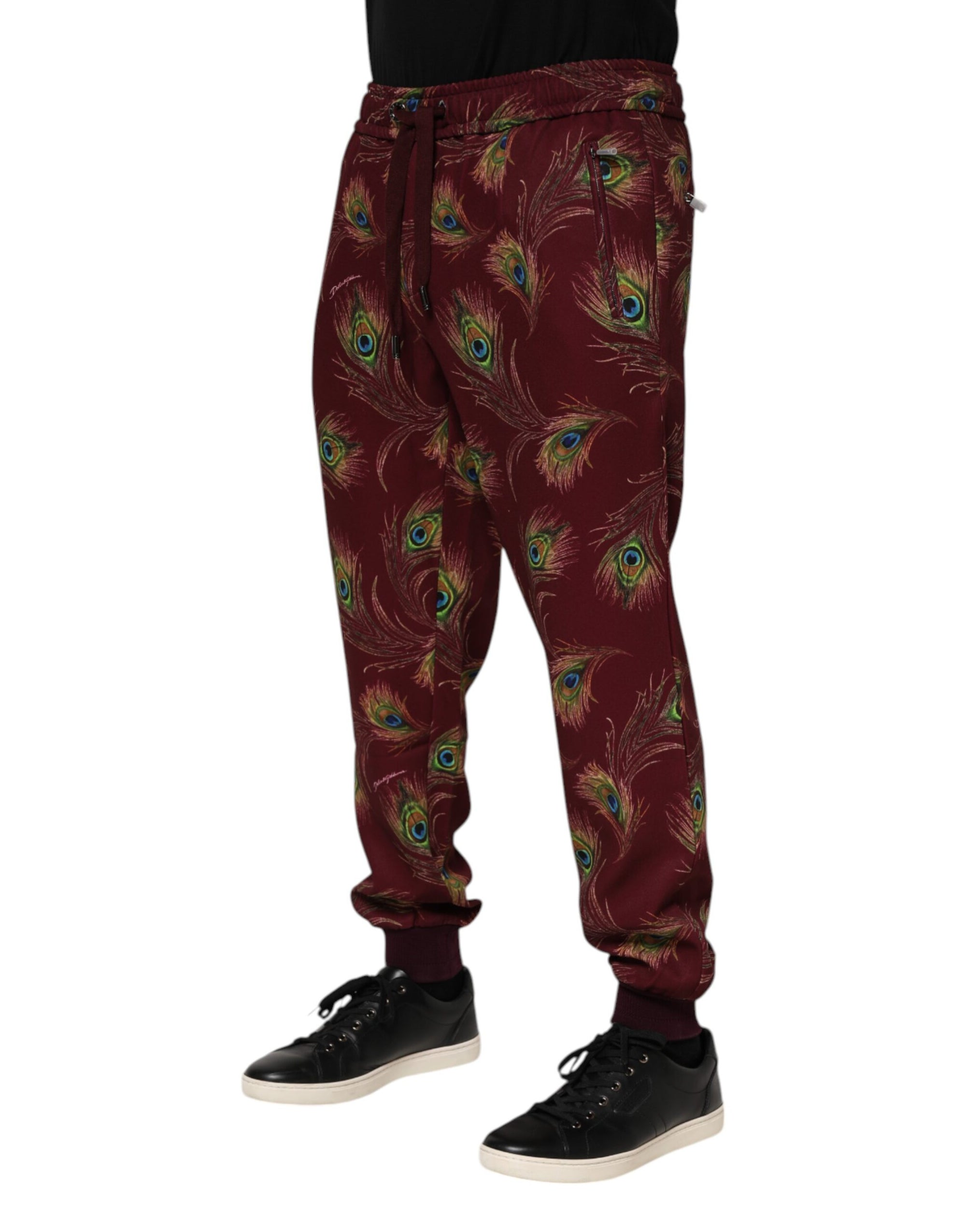 Dolce & Gabbana Burgundy Peacock Feather Jogger Pants