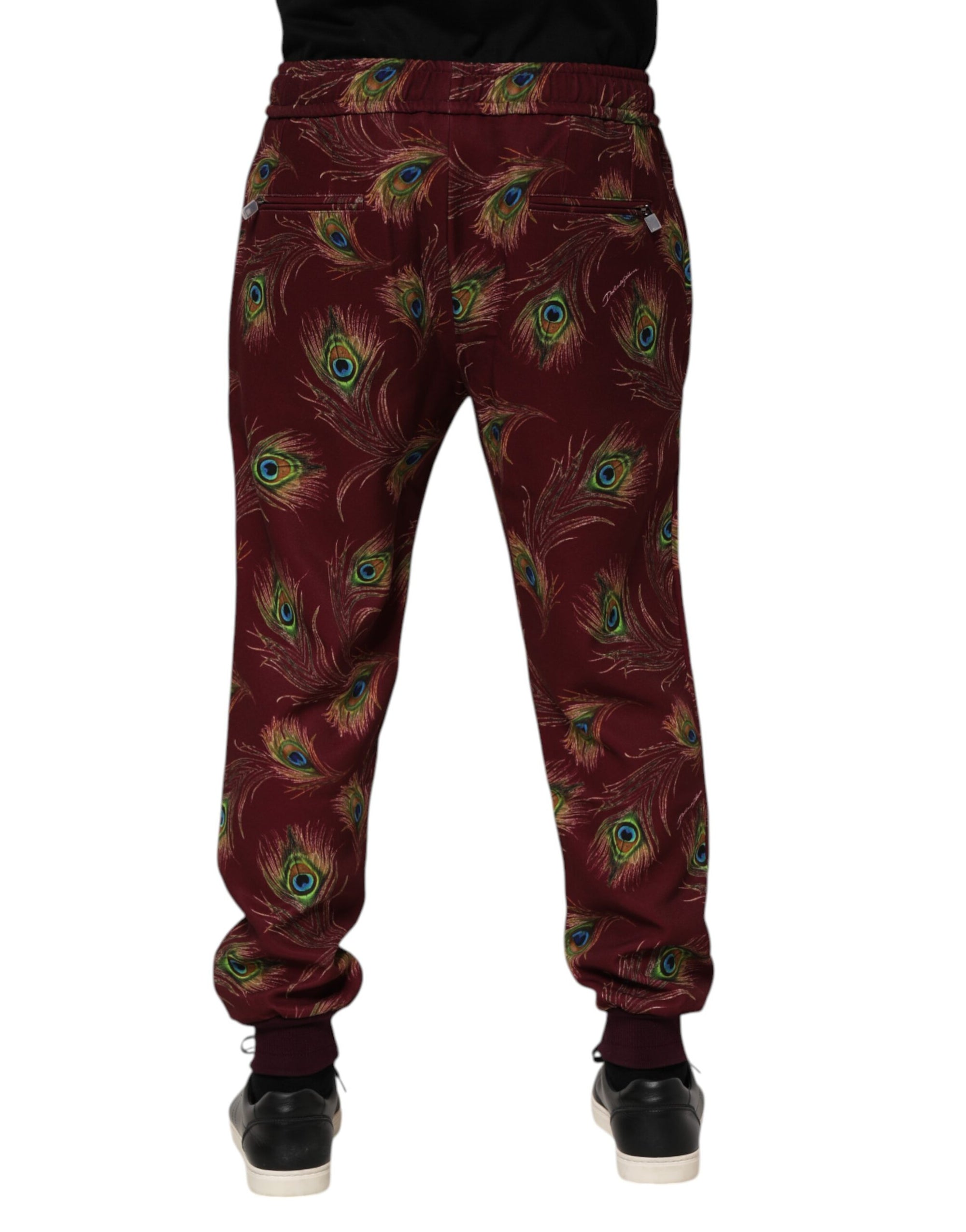 Dolce & Gabbana Burgundy Peacock Feather Jogger Pants