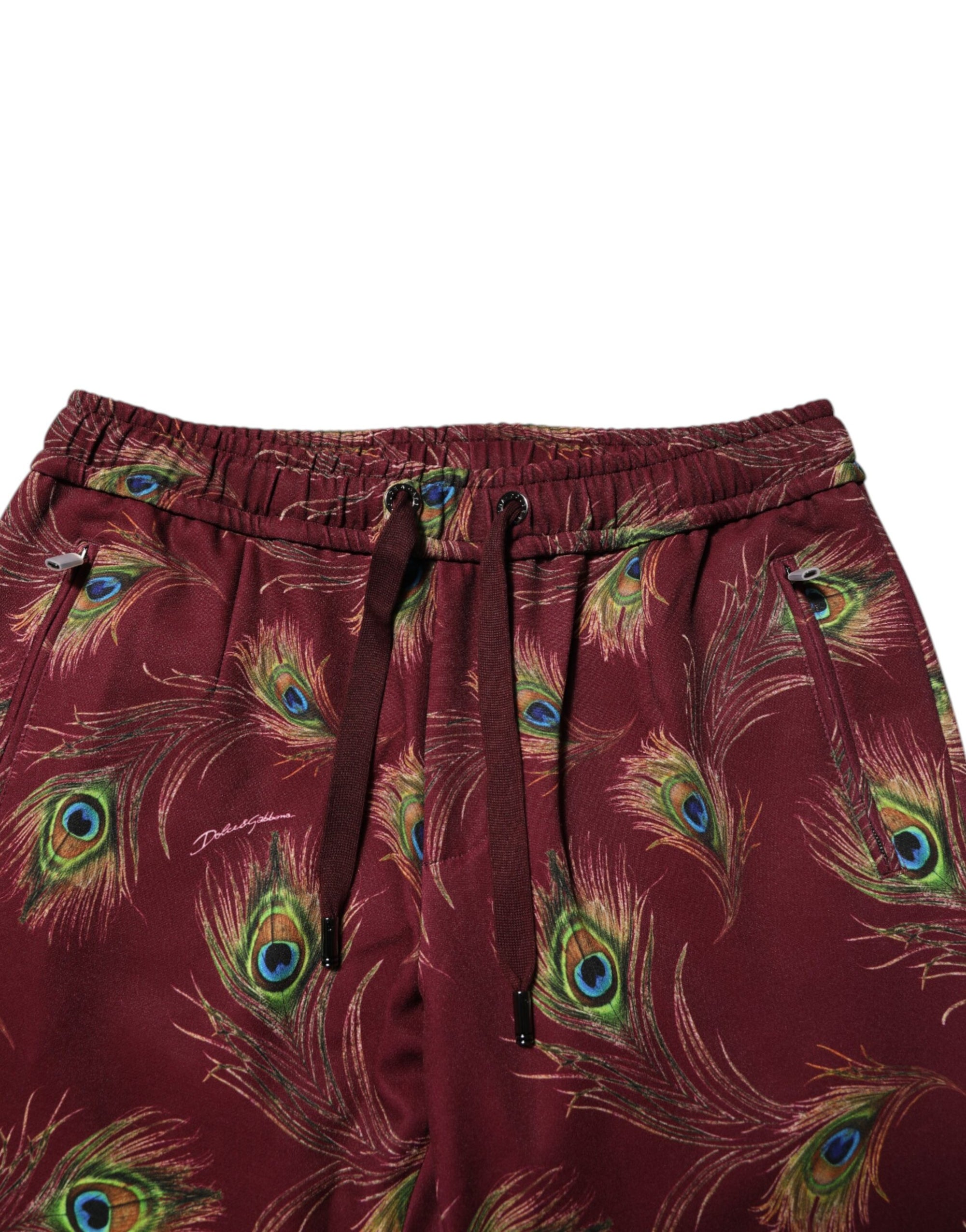 Dolce & Gabbana Burgundy Peacock Feather Jogger Pants