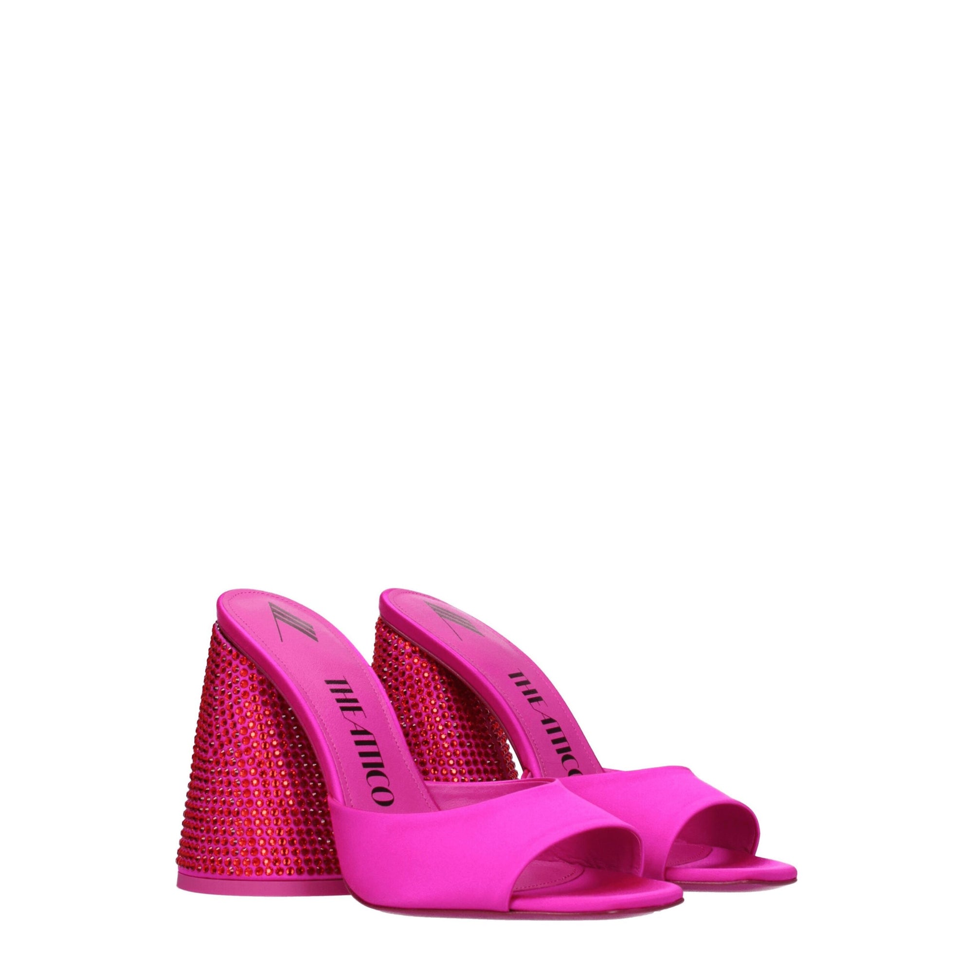 The Attico Luz Rhinestone Embellished Heeled Mule Sandals - Fuchsia Pink