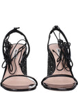 Miu Miu Black Leather Glitter Block Heel Shoes