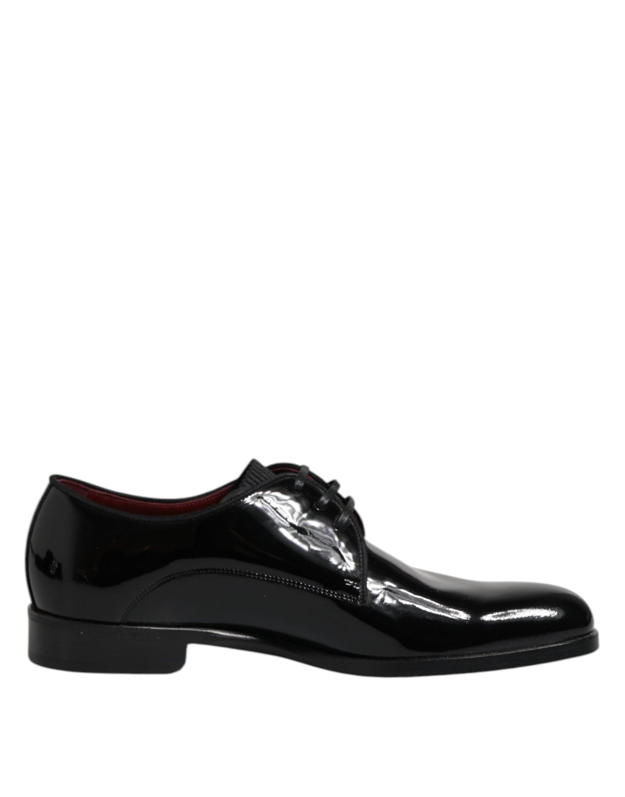 Dolce &amp; Gabbana Black Wet-Look Leather Derby Dress Shoes