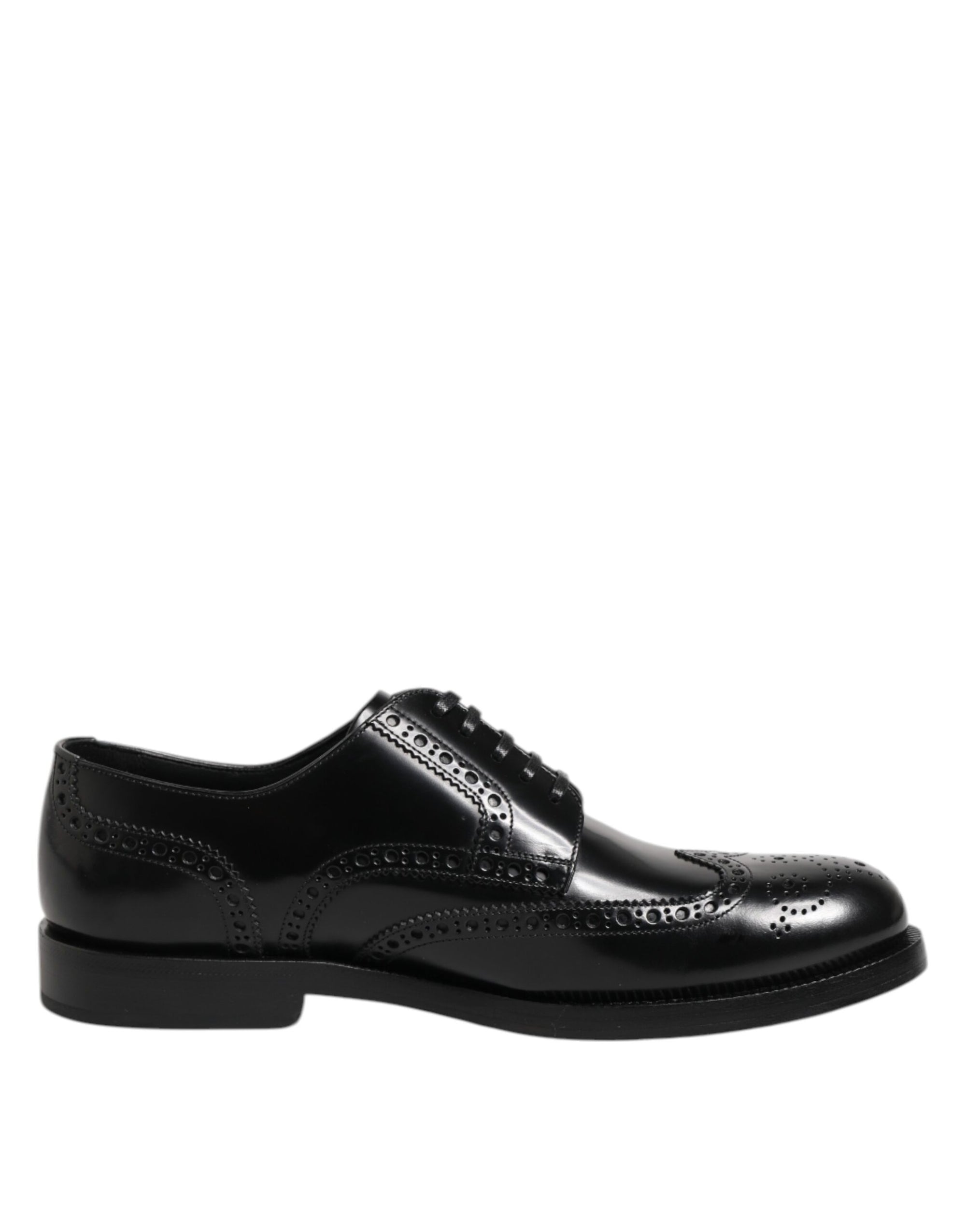 Dolce &amp; Gabbana Black Leather Derby Wingtip Dress Shoes