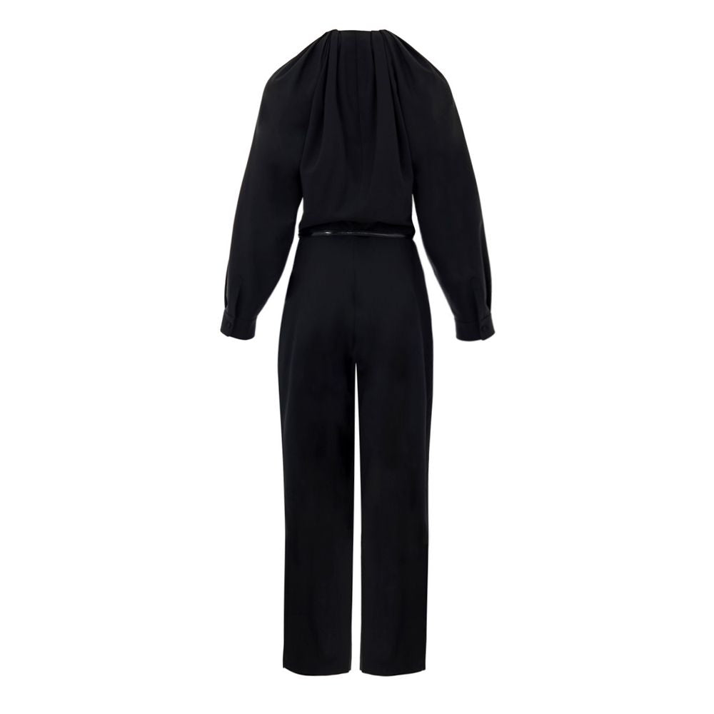 Gucci Black Straight Leg Pants Wool Jumpsuit With GG Leather Belt