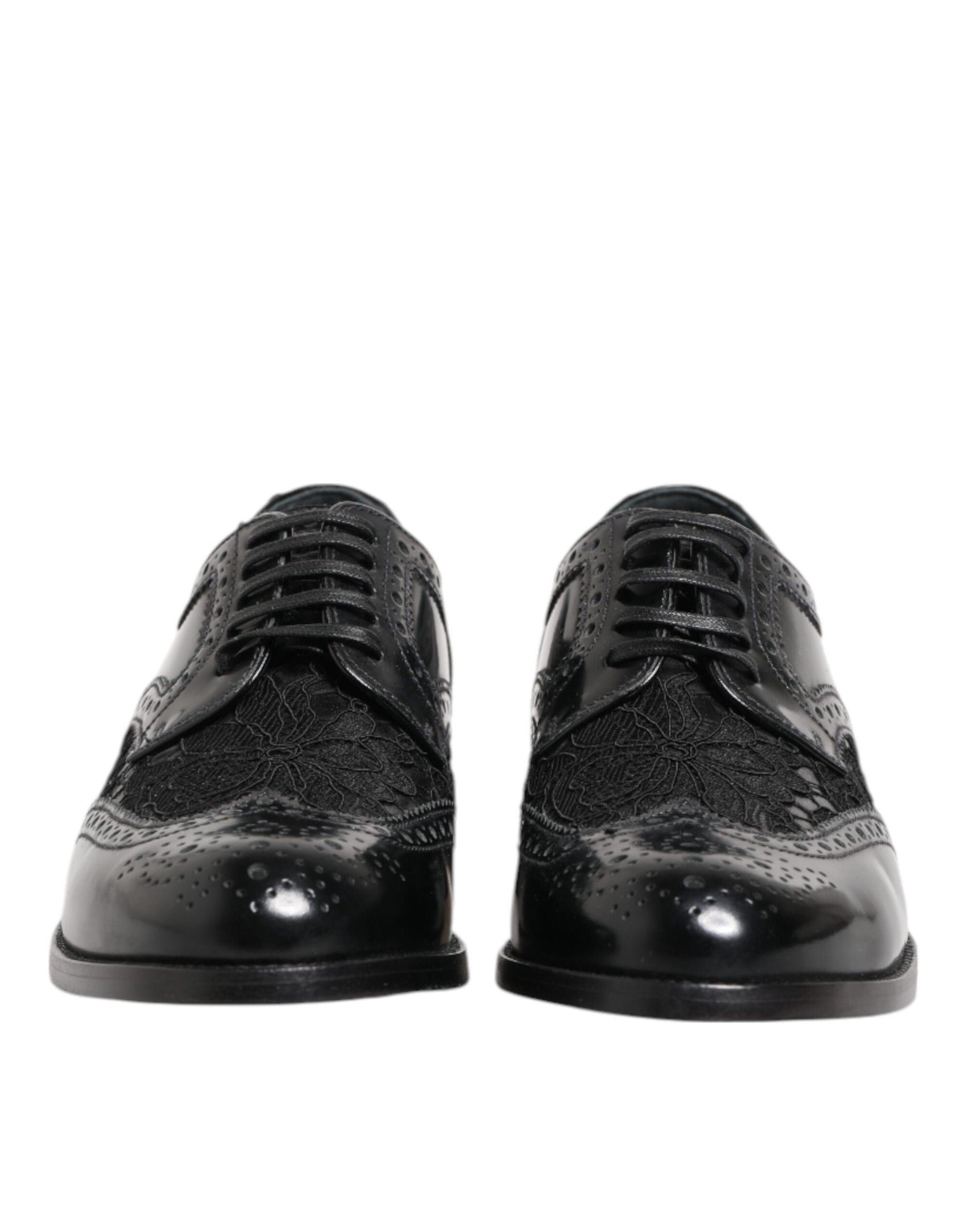 Dolce & Gabbana Black Leather Floral Lace Formal Shoes