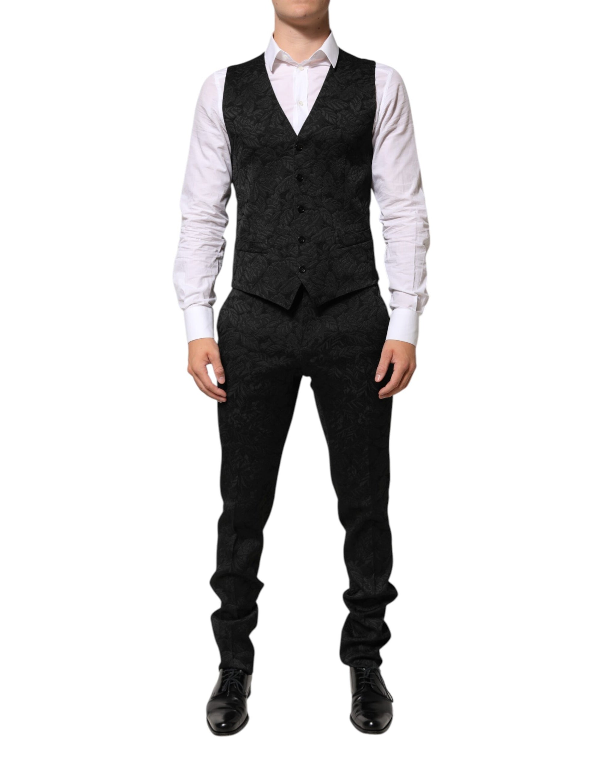 Dolce &amp; Gabbana Vest, Blazer &amp; Pants Martini Brocade 3-Piece Suit - Black
