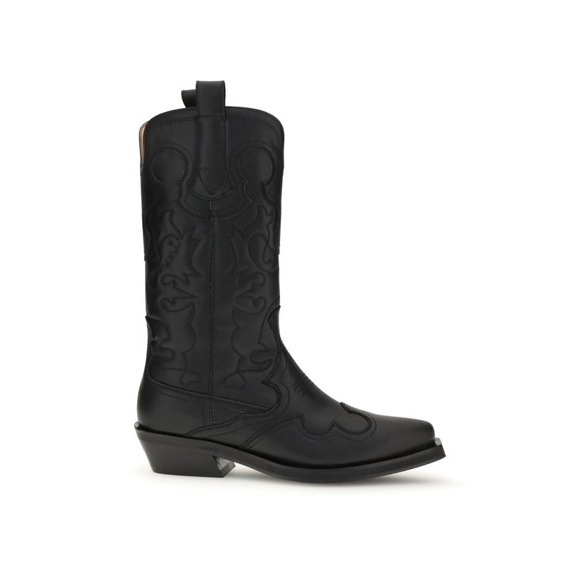 Ganni Recycled Leather Western Boots - Black