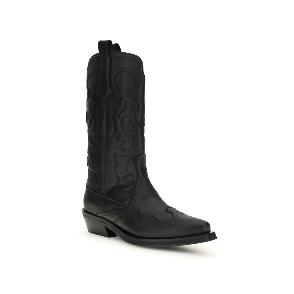 Ganni Recycled Leather Western Boots - Black