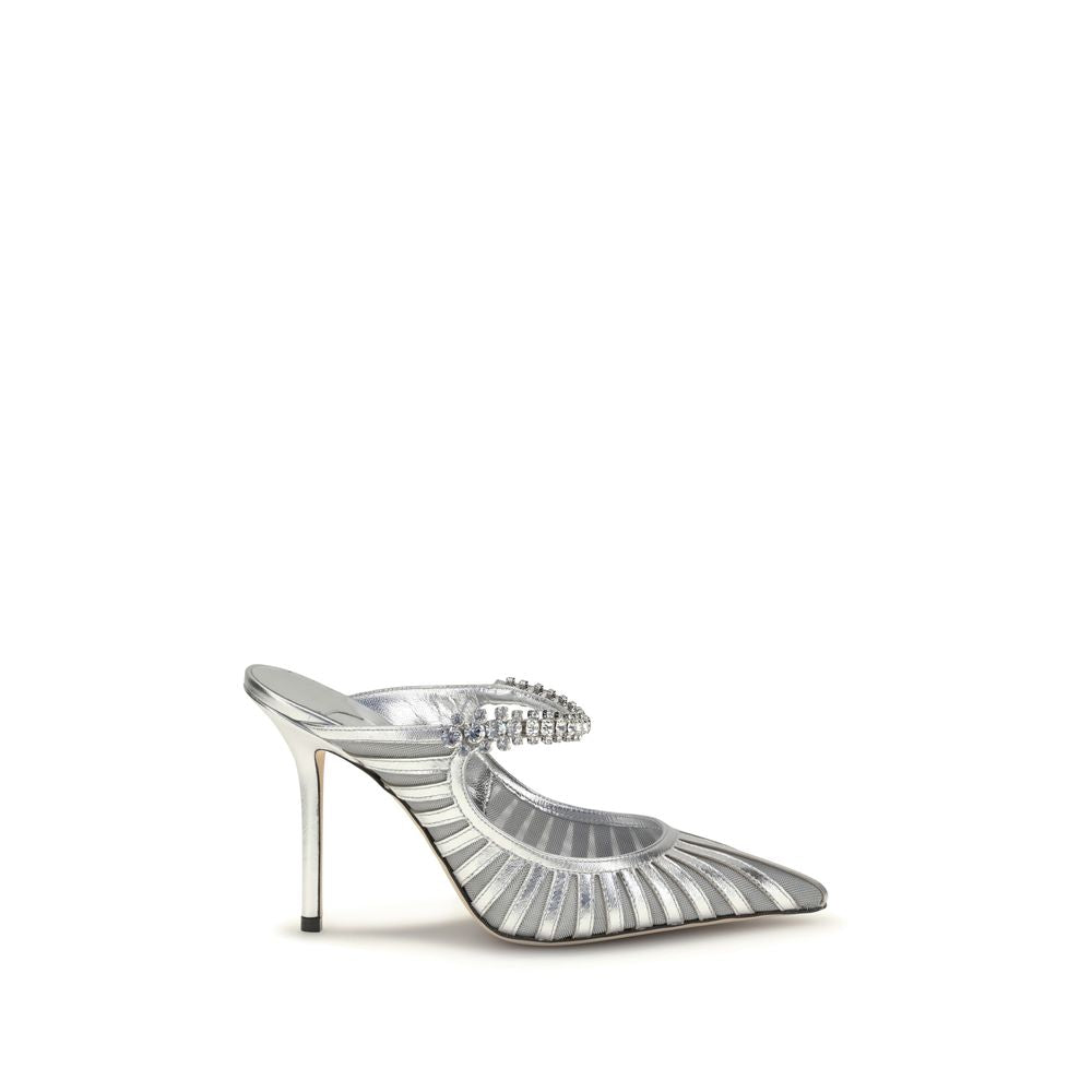 Jimmy Choo Bing 100 Sabot Silver Leather High Heel Mules