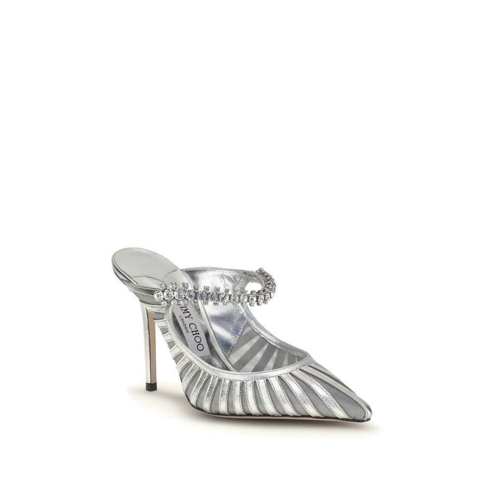 Jimmy Choo Bing 100 Sabot Silver Leather High Heel Mules