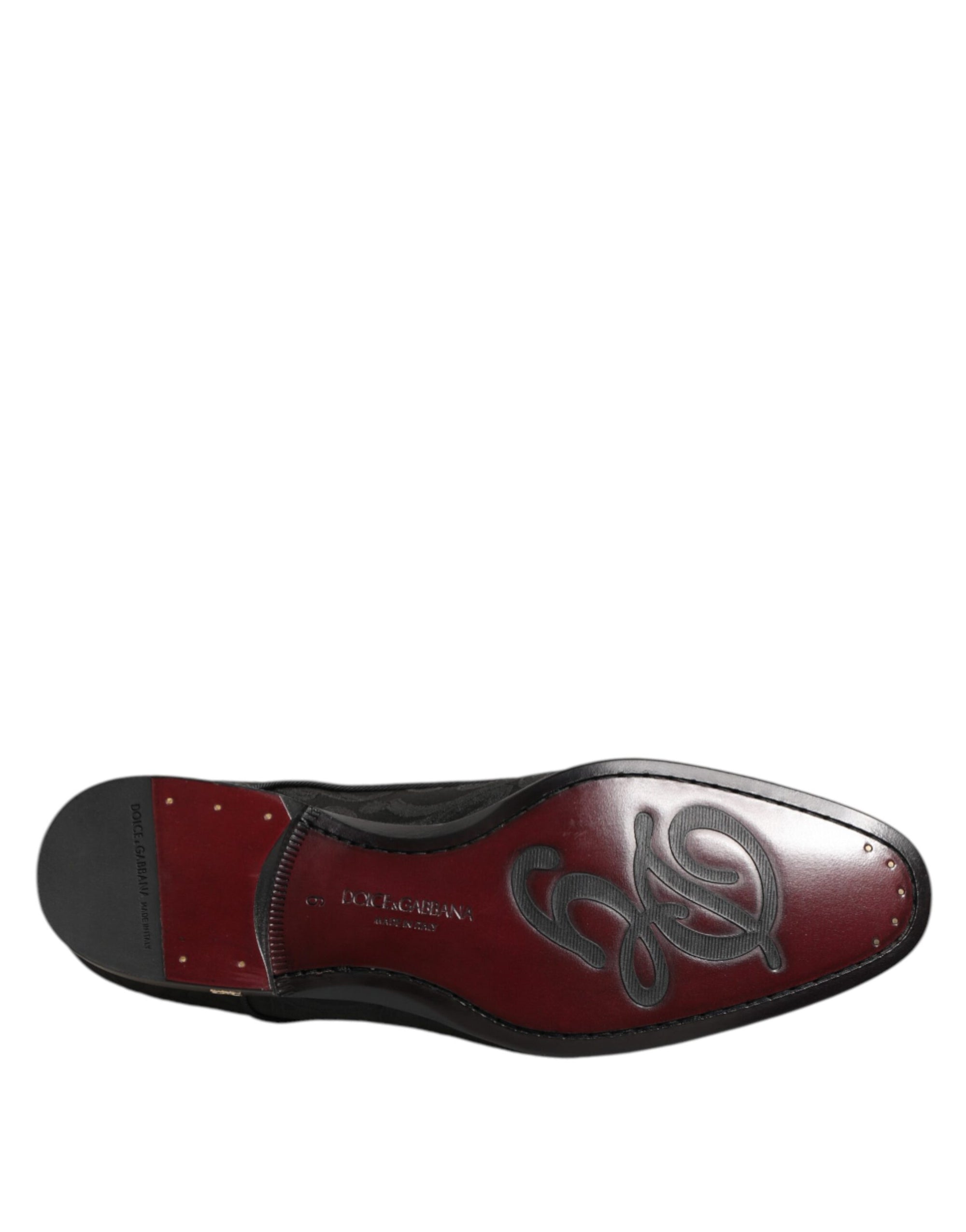 Dolce &amp; Gabbana Black Floral Brocade Lace-Up Derby Dress Shoes
