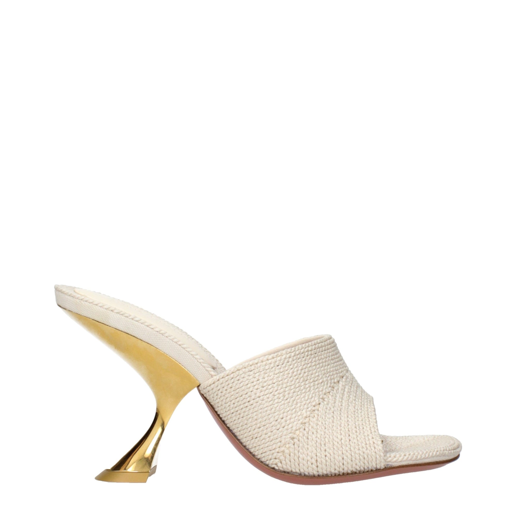 Amina Muaddi Taylor Gold Heel Mule Sandals - Beige