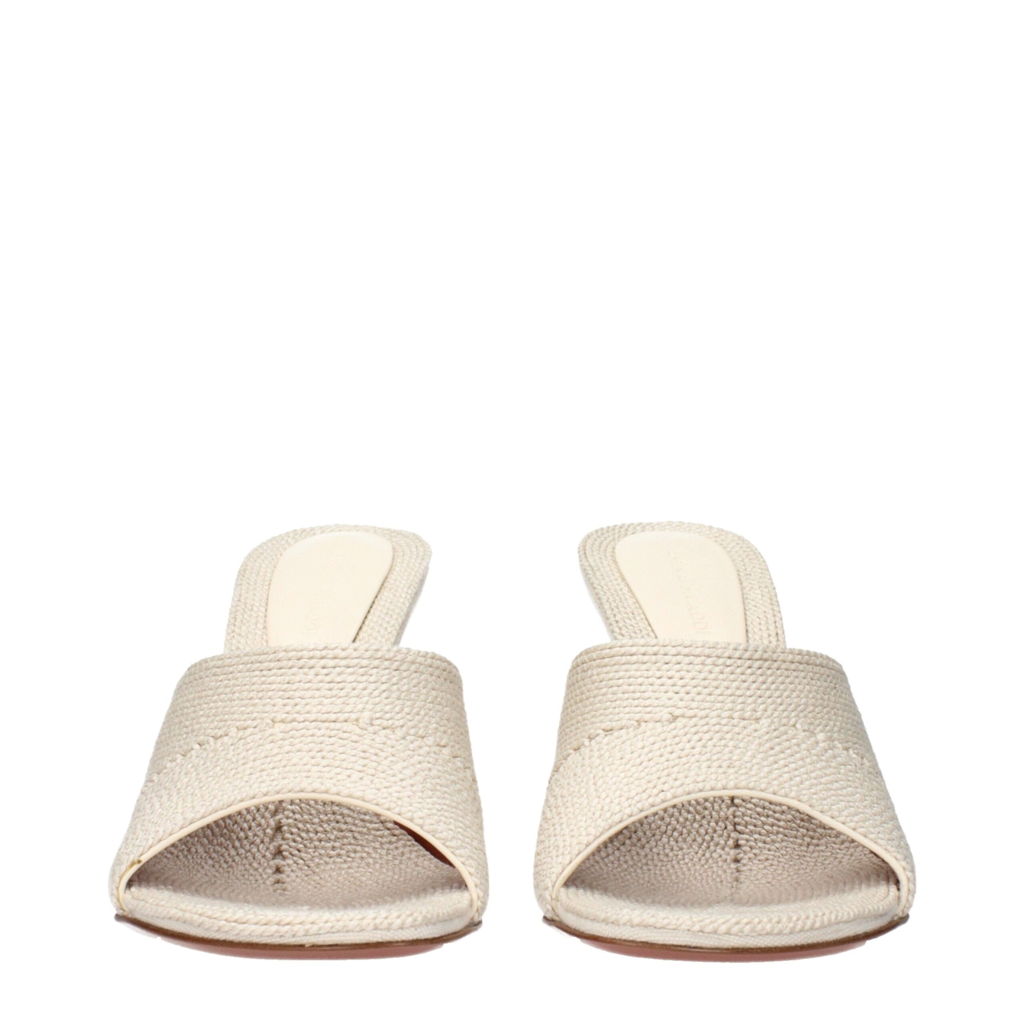 Amina Muaddi Taylor Gold Heel Mule Sandals - Beige 