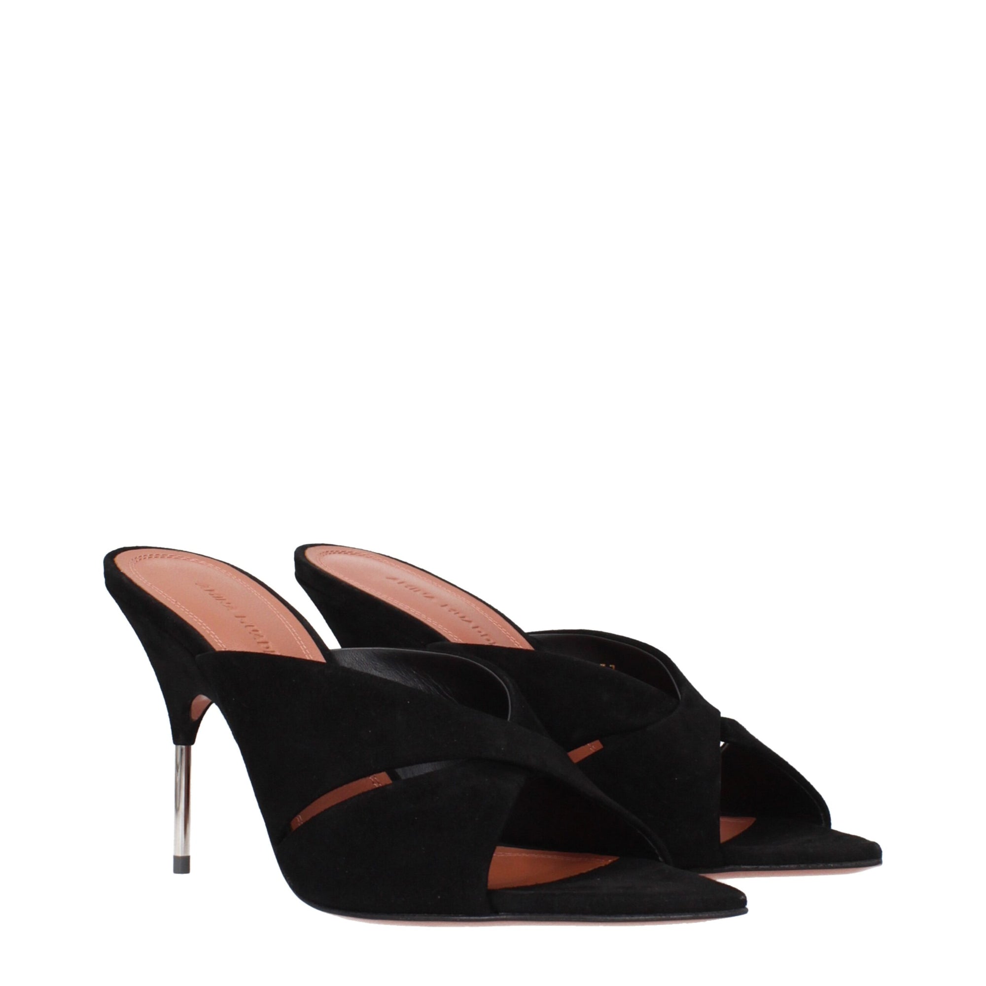 Amina Muaddi Samantha Leather Mule  Sandals - Black