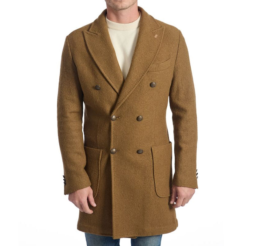 Roberto Pepe Luxury Double-Breasted Coat - Brown - Made In Italy