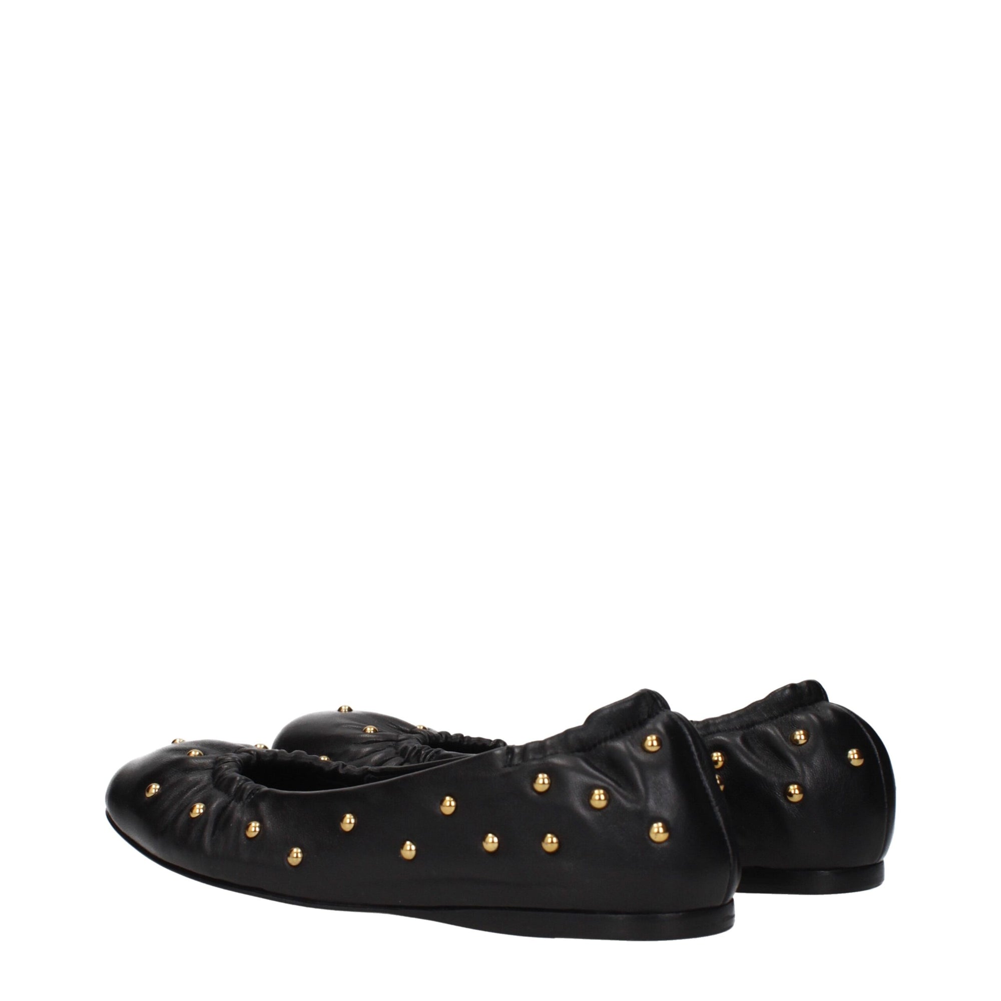 Chloé Gold Studded Black Leather Ballet Flats