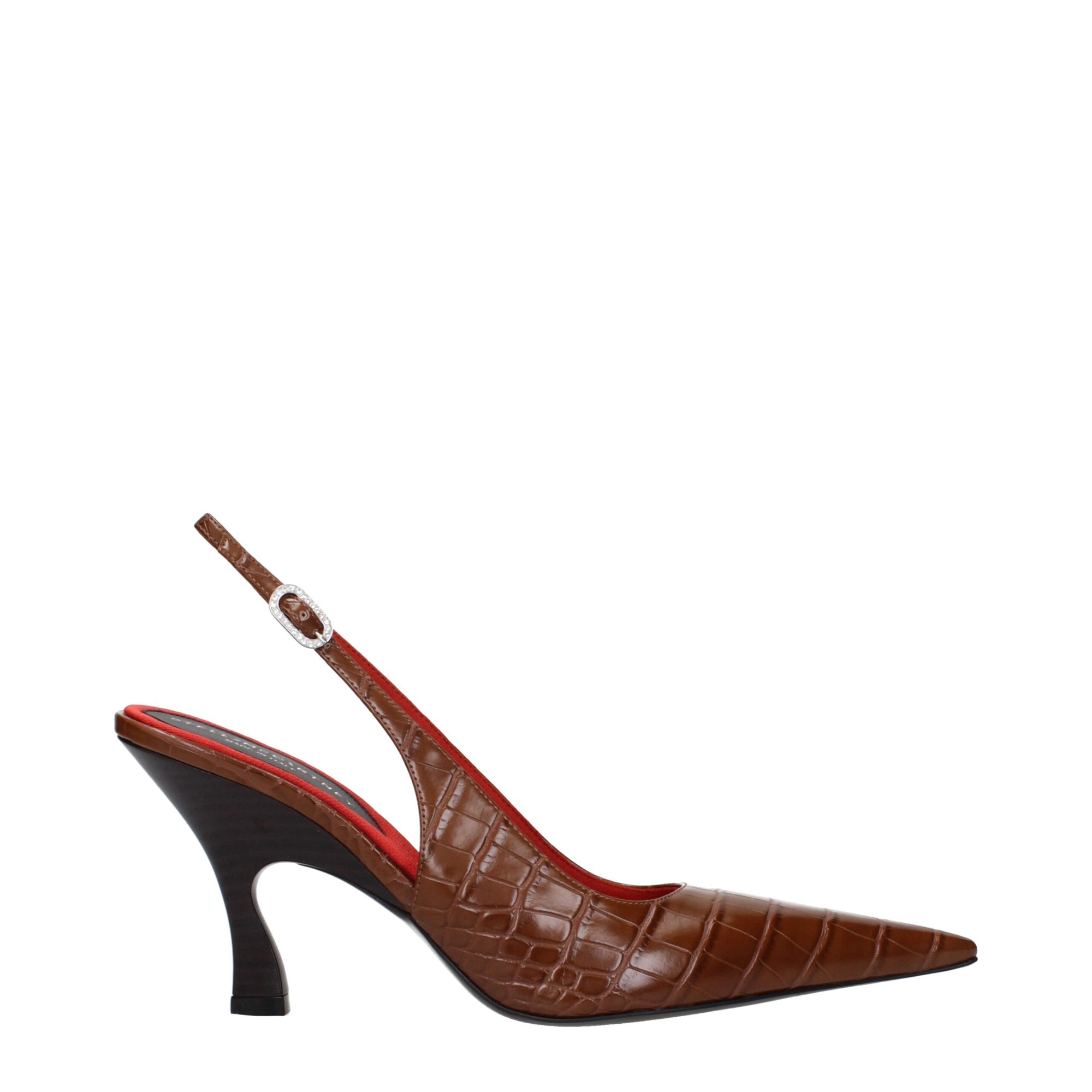 Stella McCartney Crocodile Embossed Leather Slingback Heeled Pumps - Brown