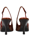 Stella McCartney Crocodile Embossed Leather Slingback Heeled Pumps - Brown