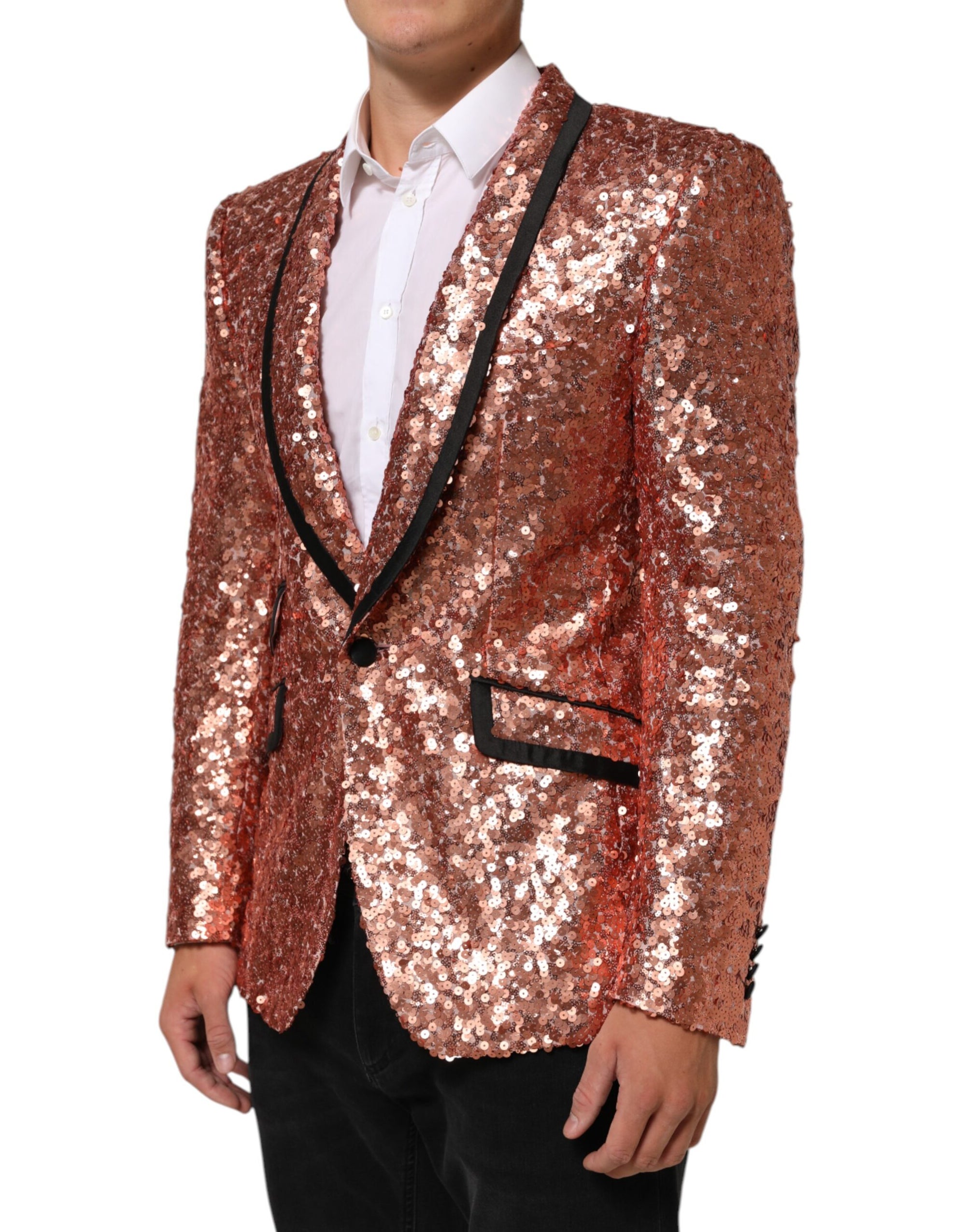 Dolce & Gabbana Pink Sequin Sicilia Suit Blazer