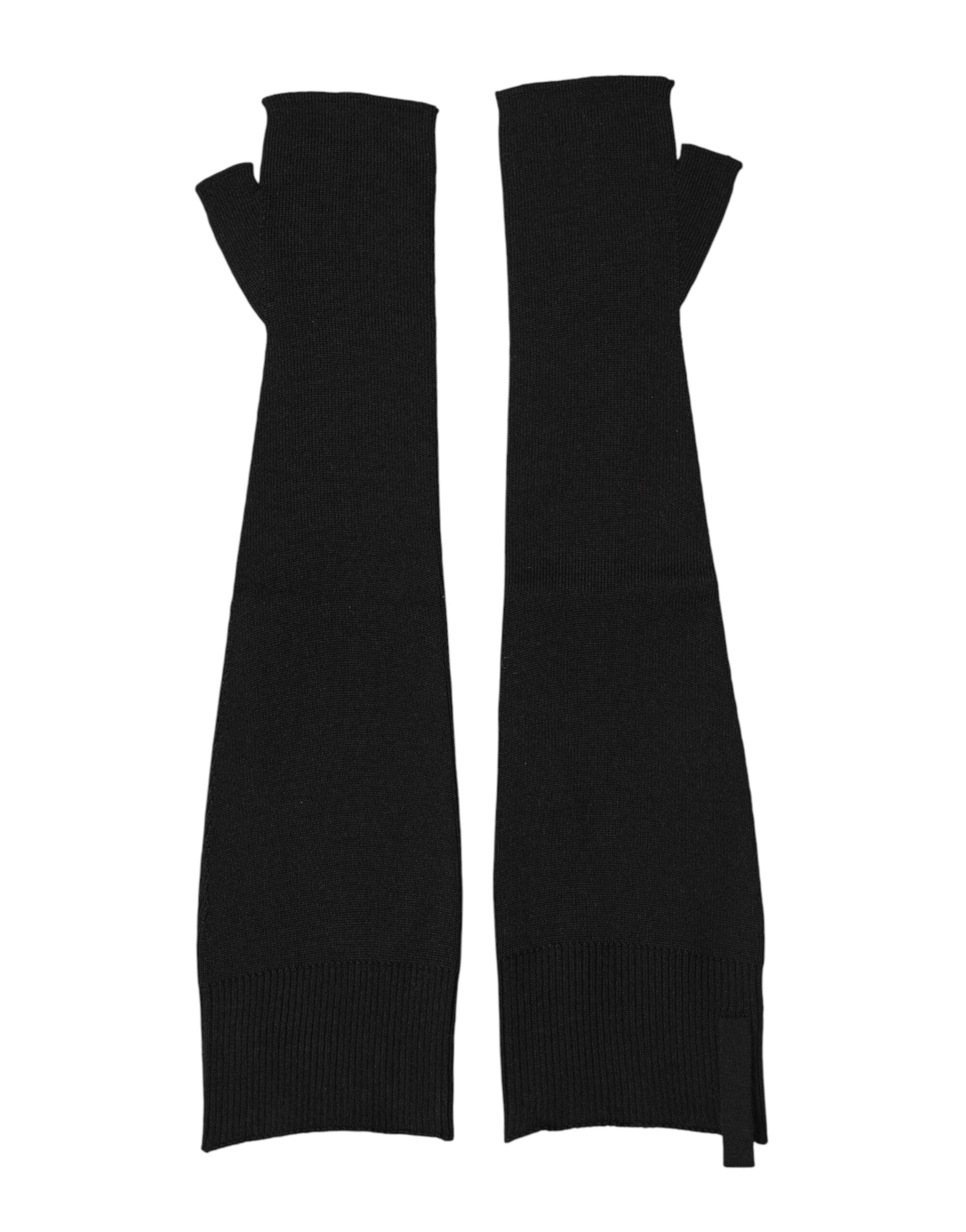 Dolce & Gabbana Wool Elbow Length Fingerless Gloves - Black