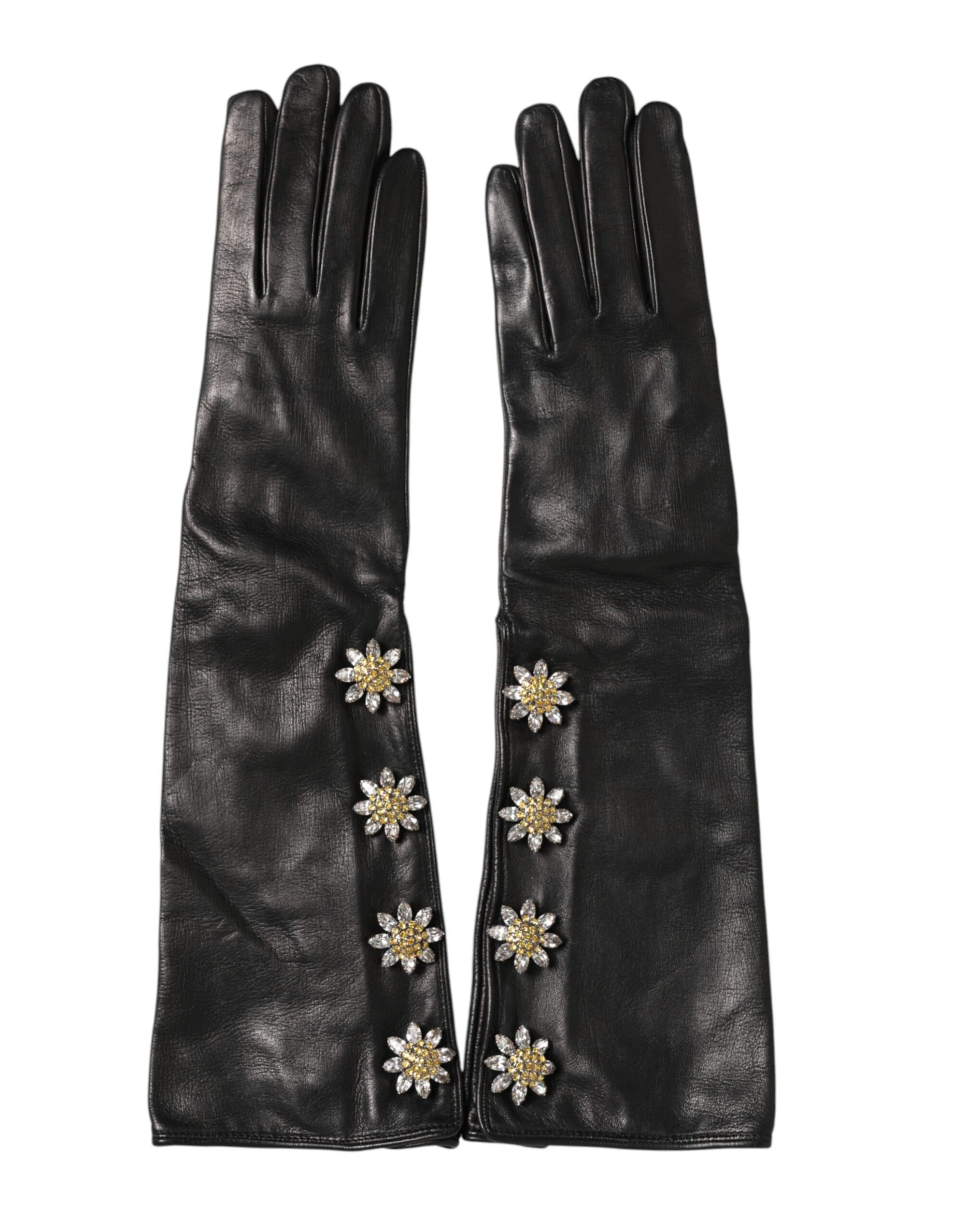 Dolce & Gabbana Embellished Leather Long Gloves - Black