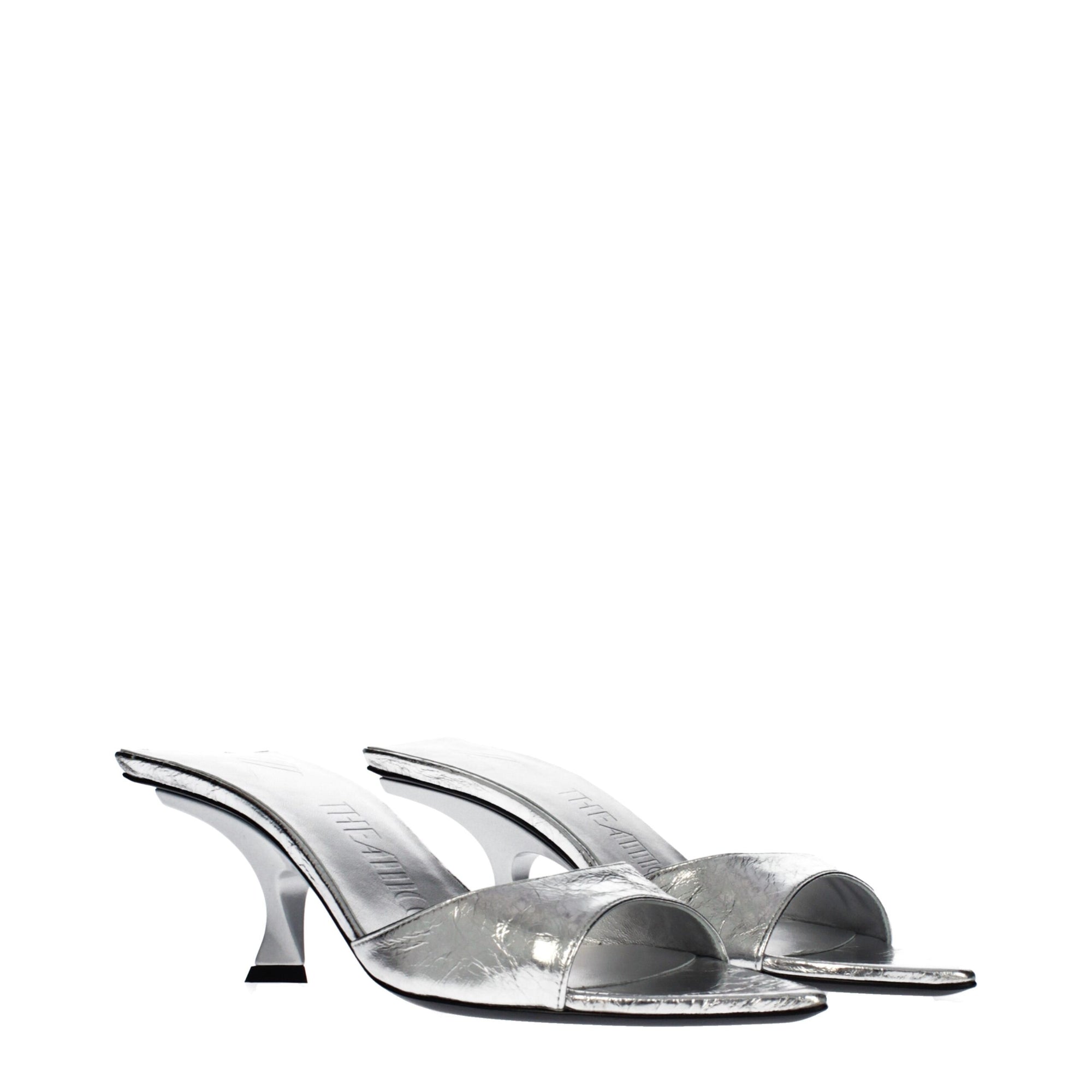 The Attico Bes Leather Heeled Mule Sandals - Silver