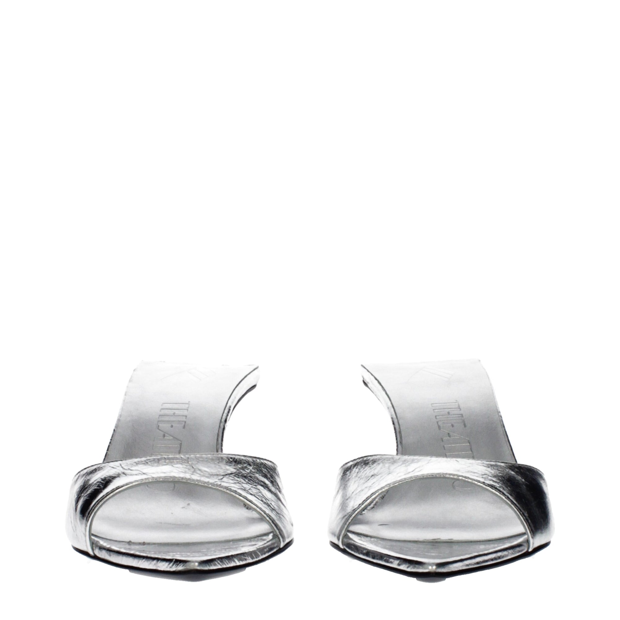 The Attico Bes Leather Heeled Mule Sandals - Silver