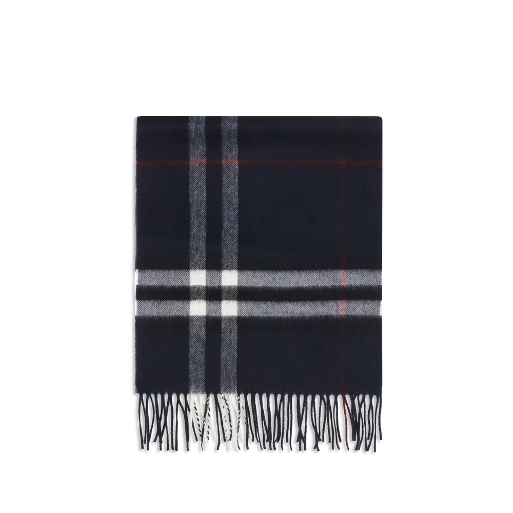 Burberry Checked Fringed Cashmere Scarf - Blue