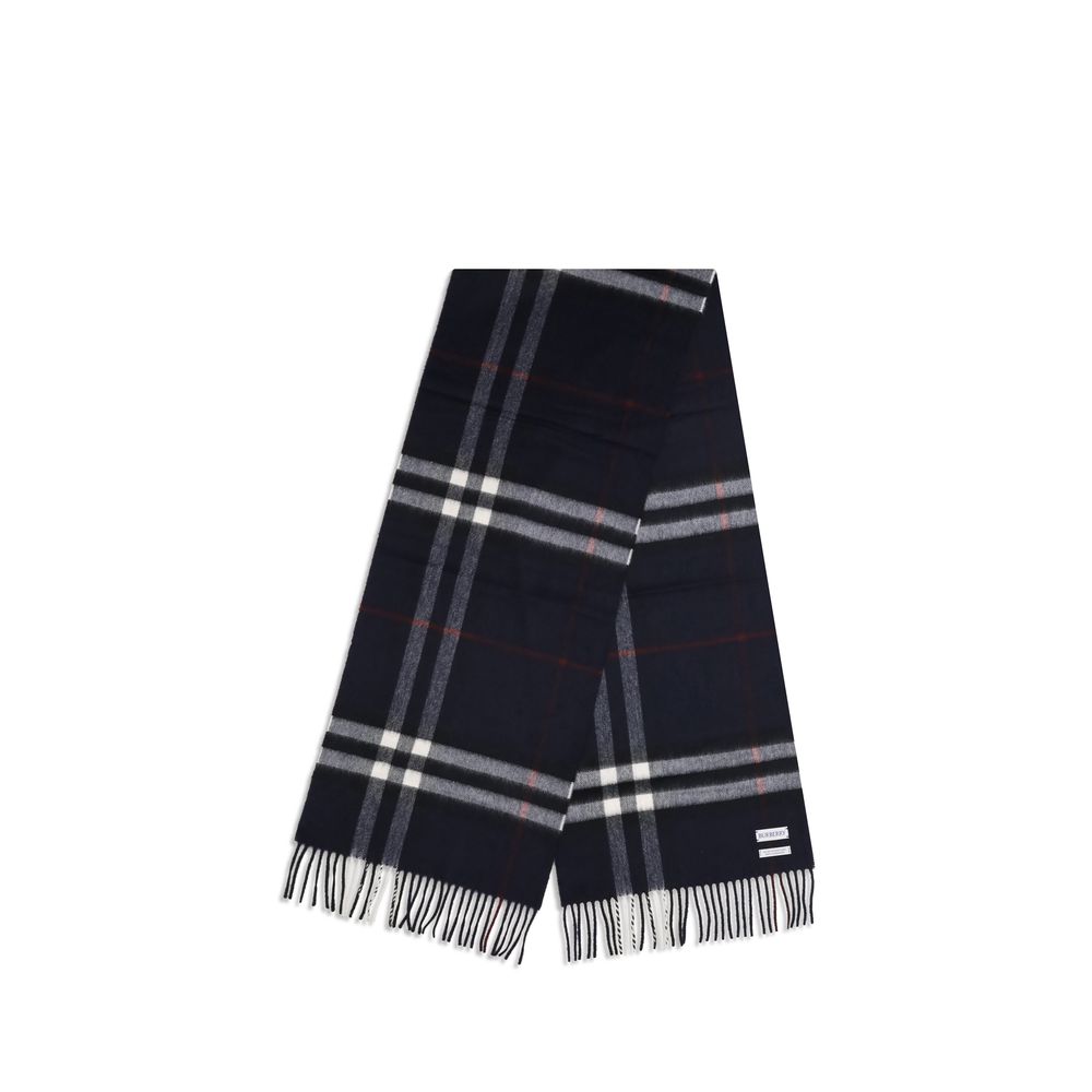 Burberry Checked Fringed Cashmere Scarf - Blue