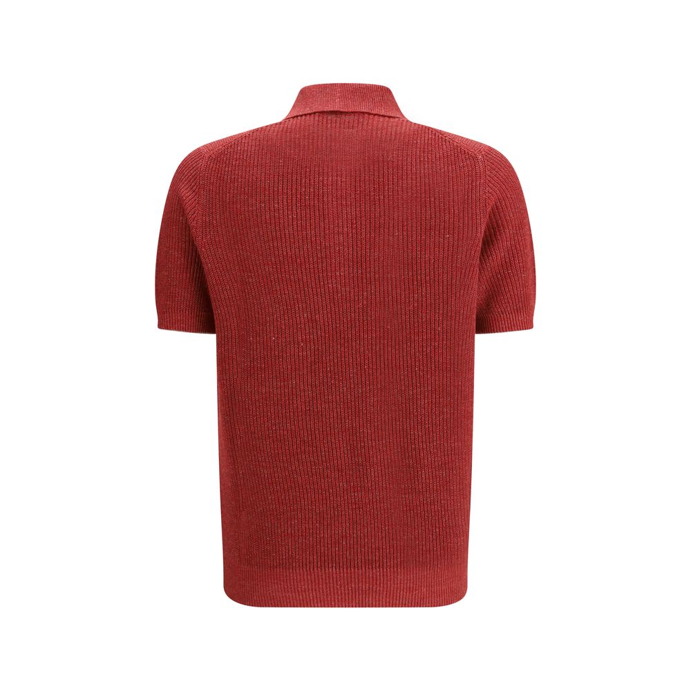 Brunello Cucinelli Red Knit Polo Shirt