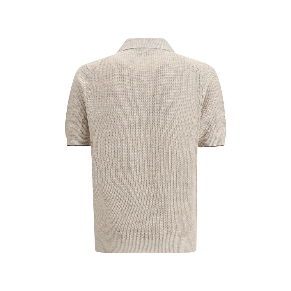 Brunello Cucinelli Beige Knit Polo Shirt