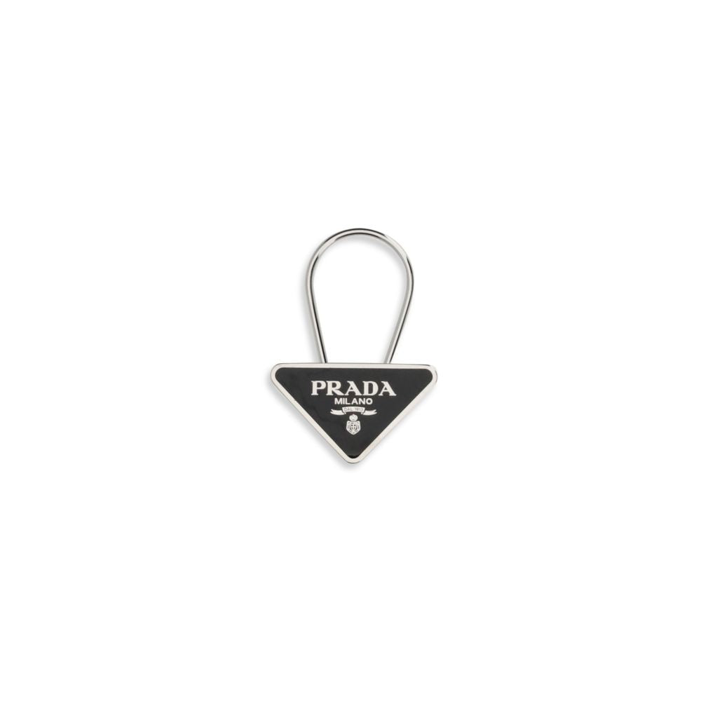 Prada Metal Triangle Logo Key Ring - Black