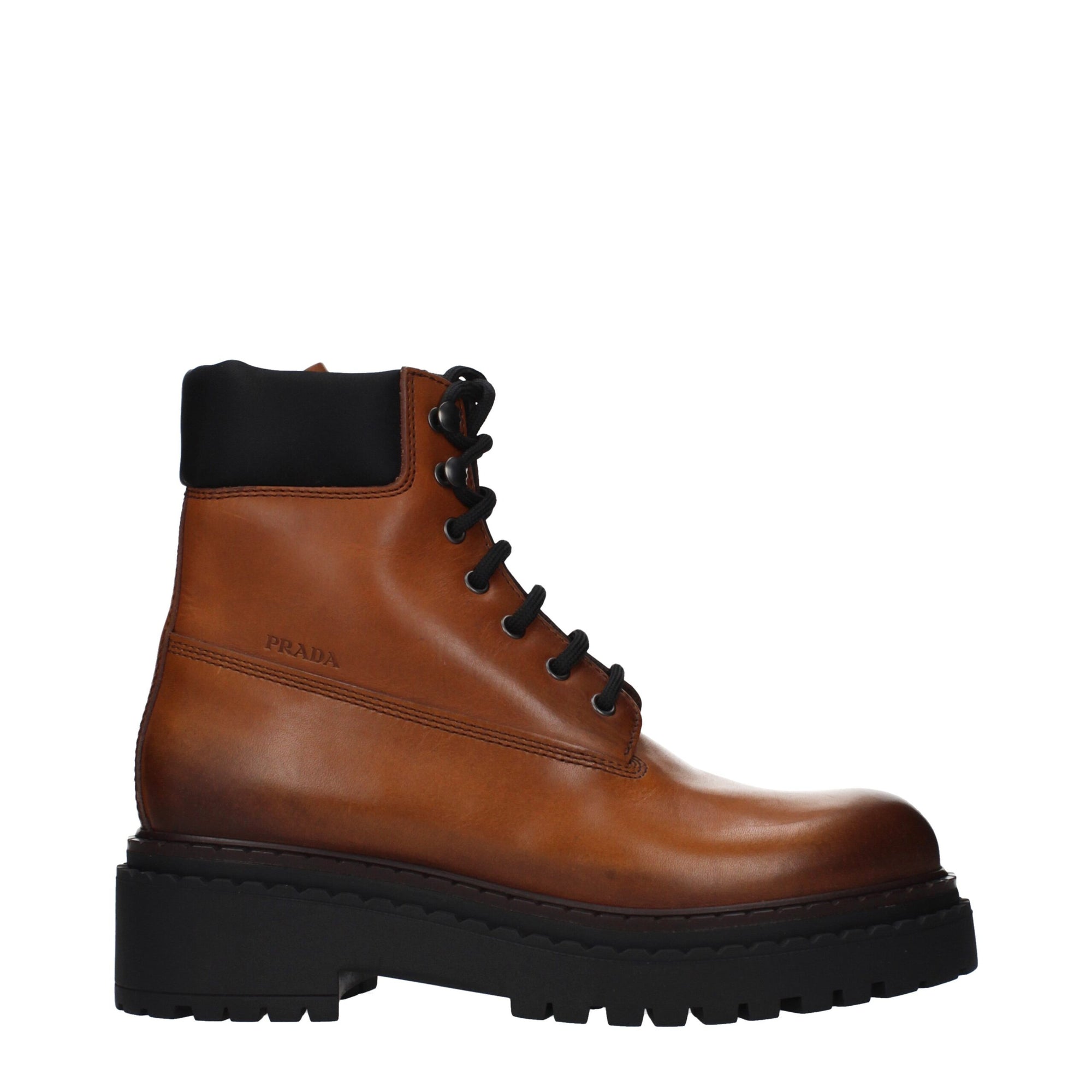 Prada Cognac Leather Combat Boots