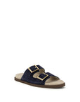 Brunello Cucinelli Double Buckle Black Leather Flat Sandals